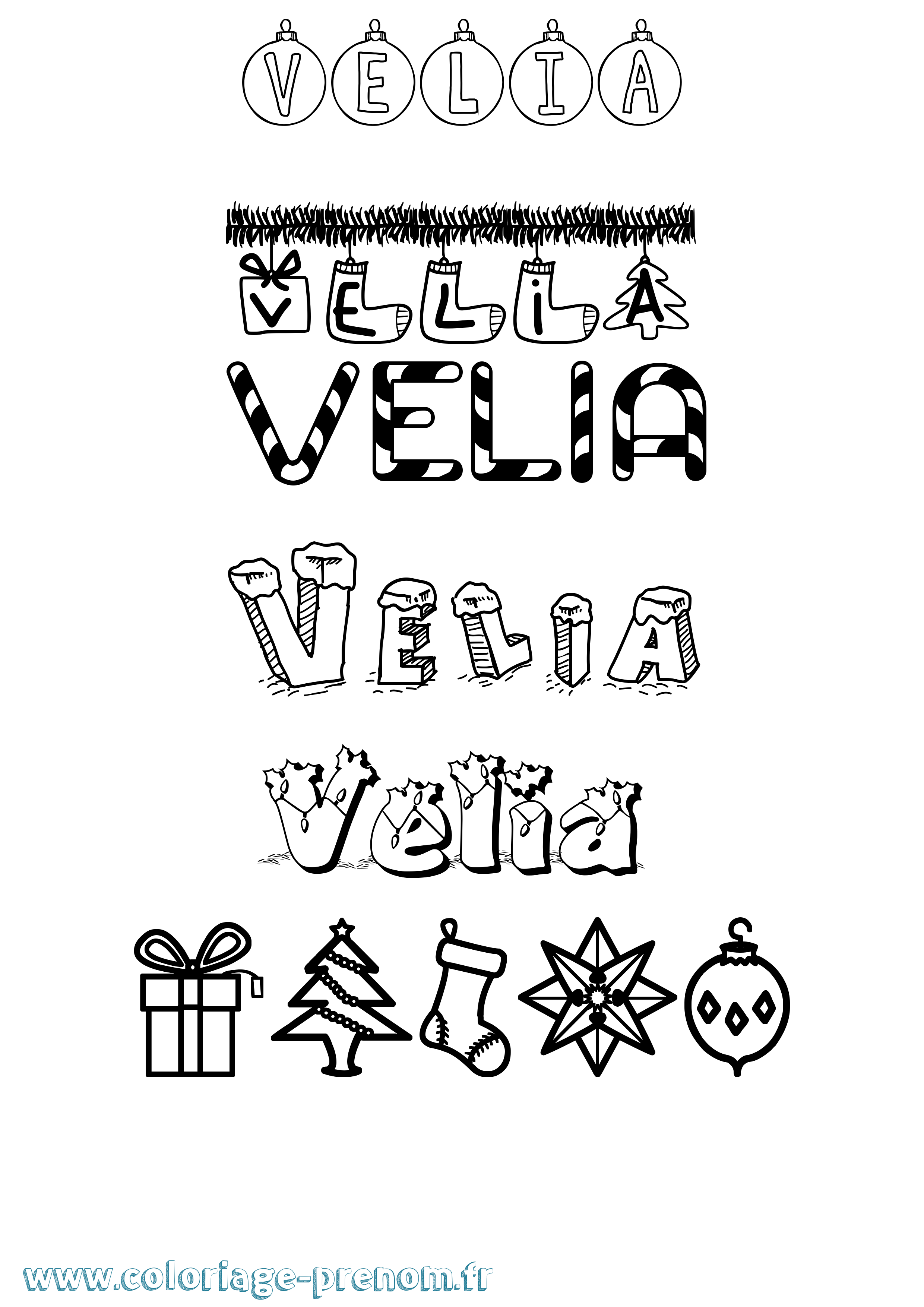 Coloriage Velia Noël Coloriage prénom Velia Noël