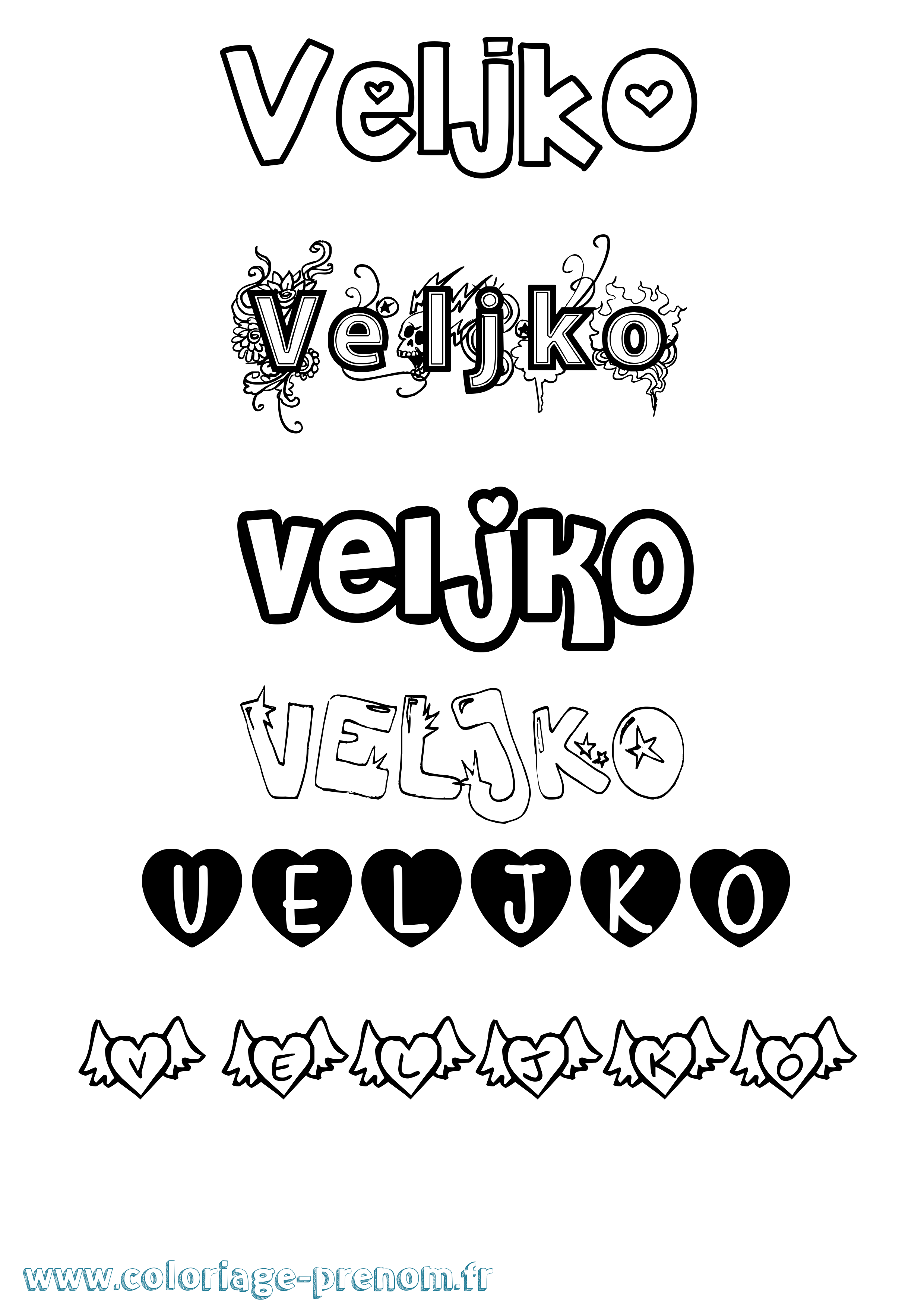 Coloriage Veljko Girly Coloriage prénom Veljko Girly