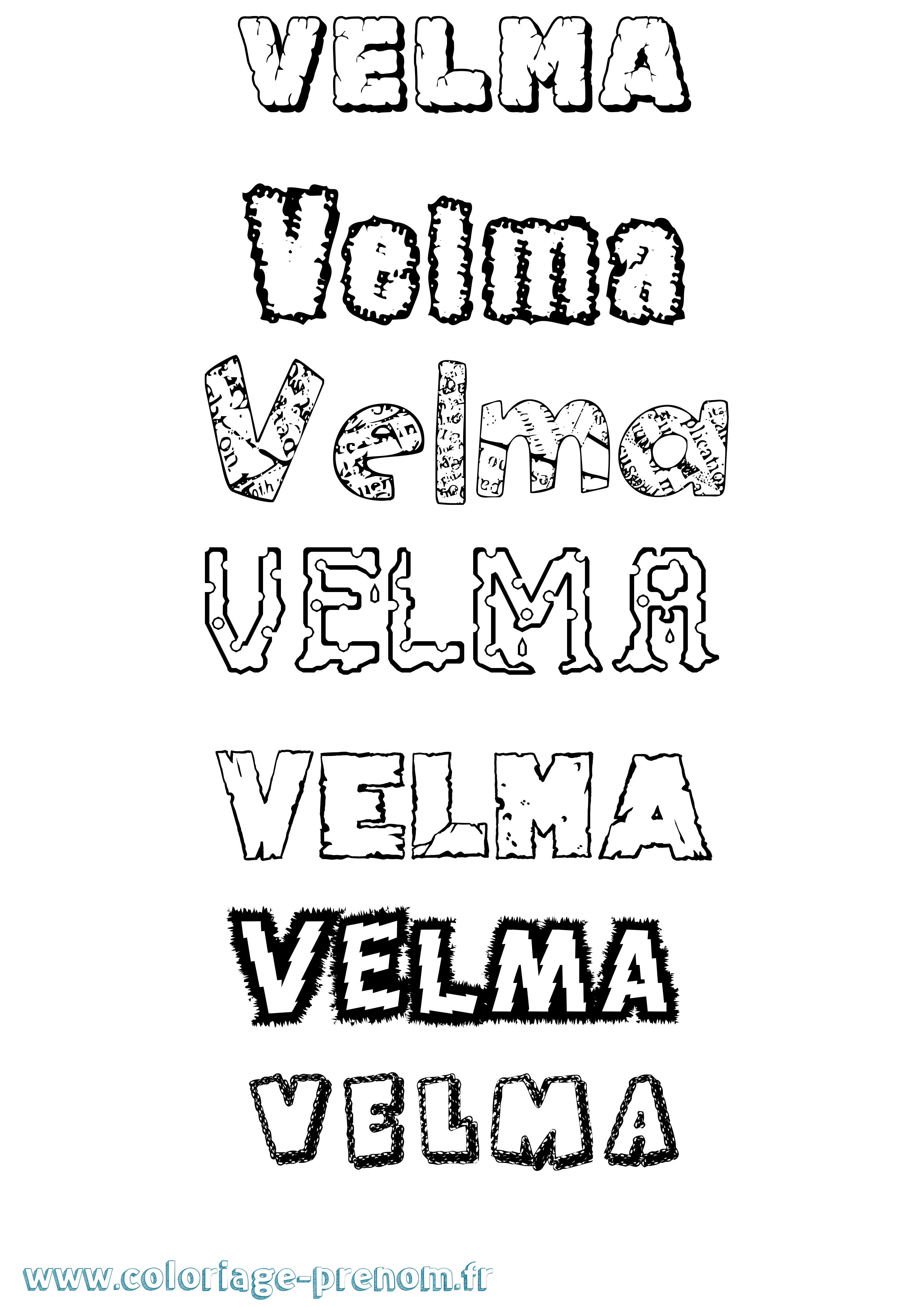 Coloriage Velma Destructuré Coloriage prénom Velma Destructuré