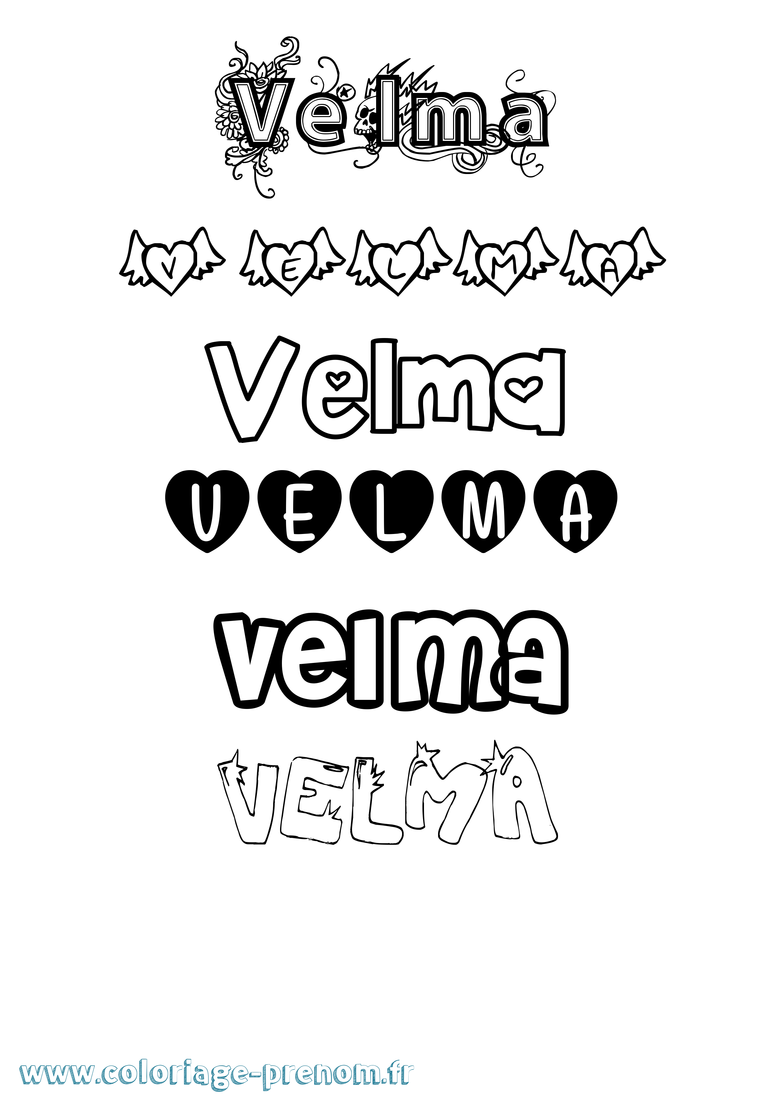 Coloriage Velma Girly Coloriage prénom Velma Girly