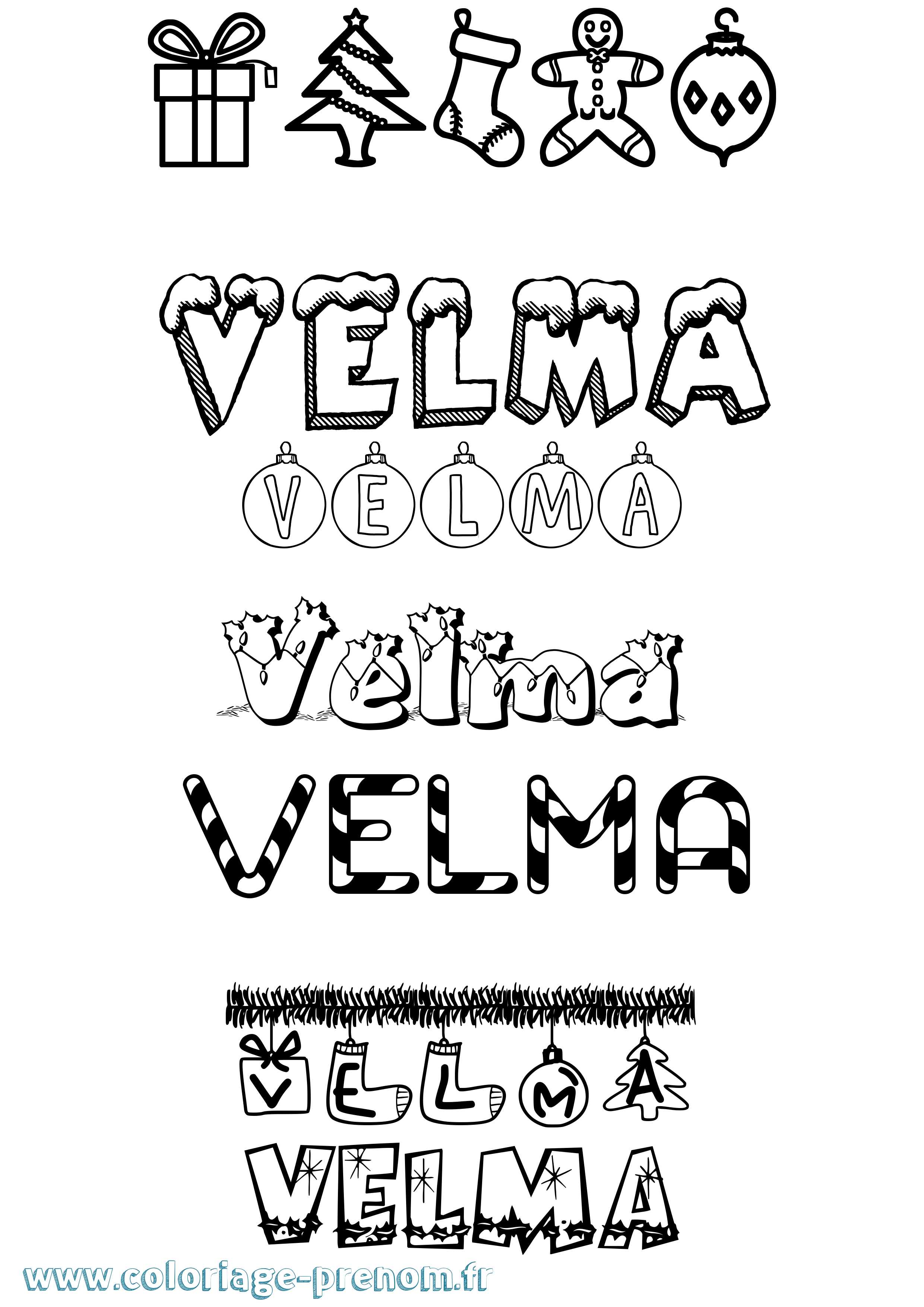 Coloriage Velma Noël Coloriage prénom Velma Noël