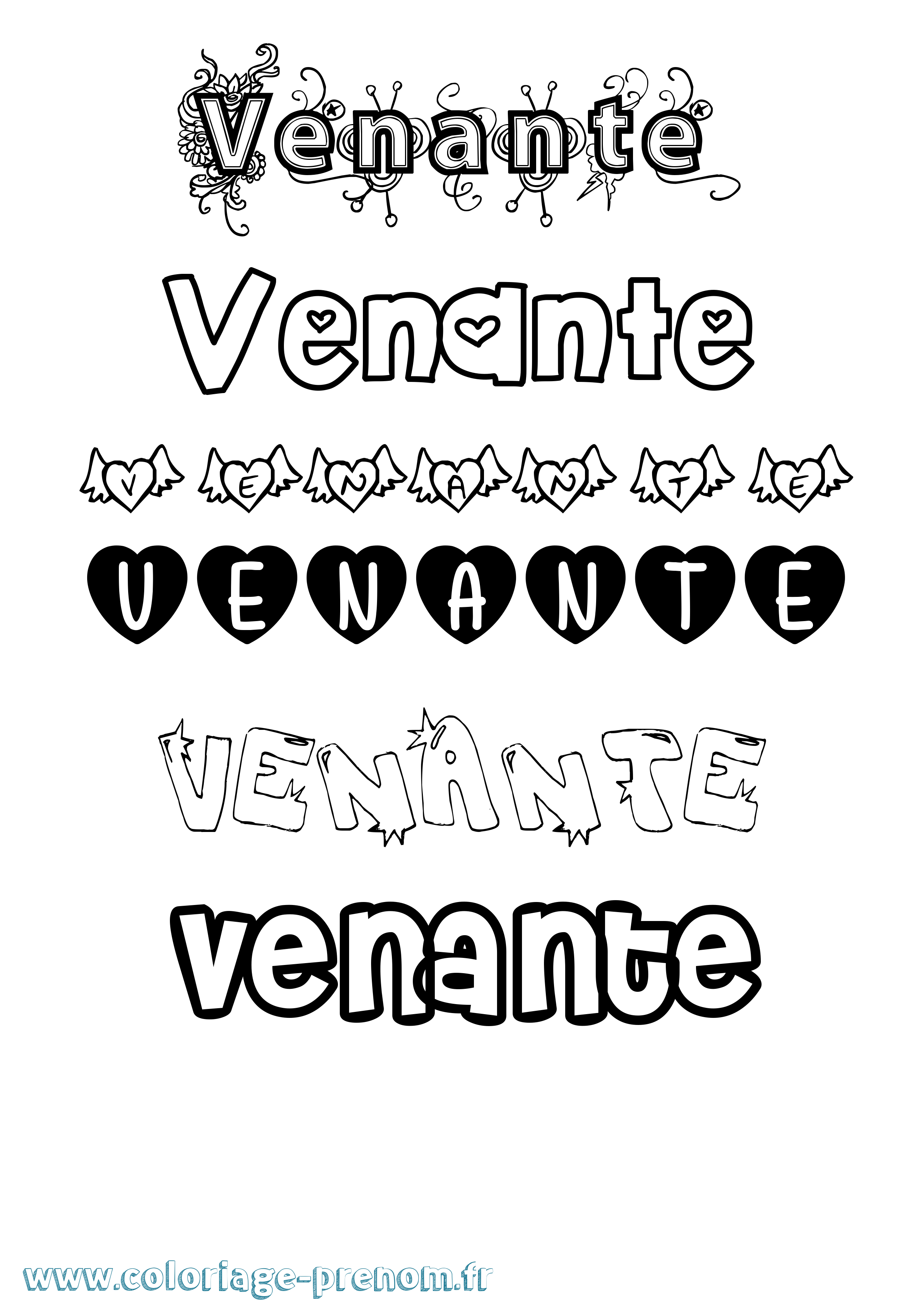 Coloriage Venante Girly Coloriage prénom Venante Girly