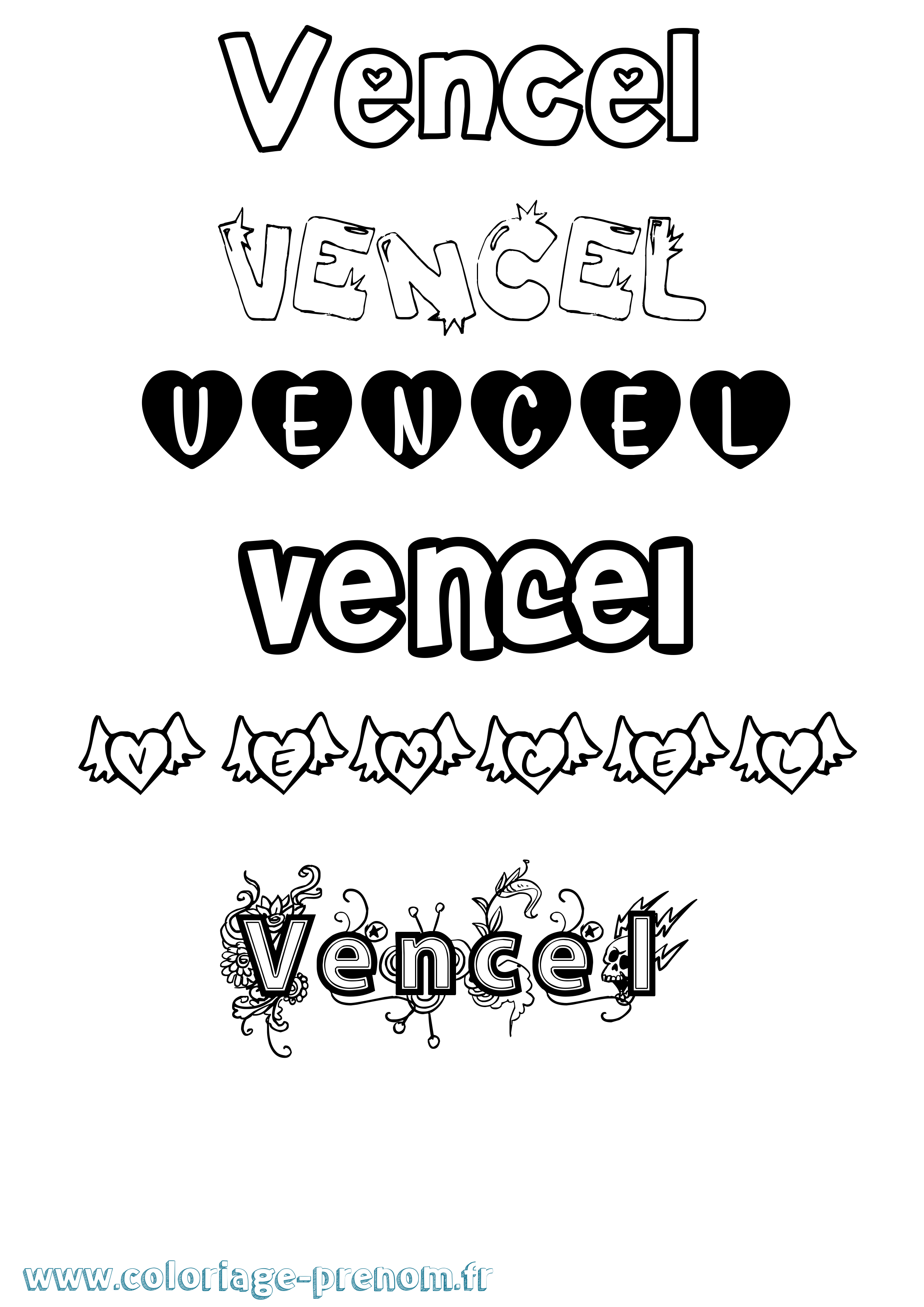 Coloriage Vencel Girly Coloriage prénom Vencel Girly