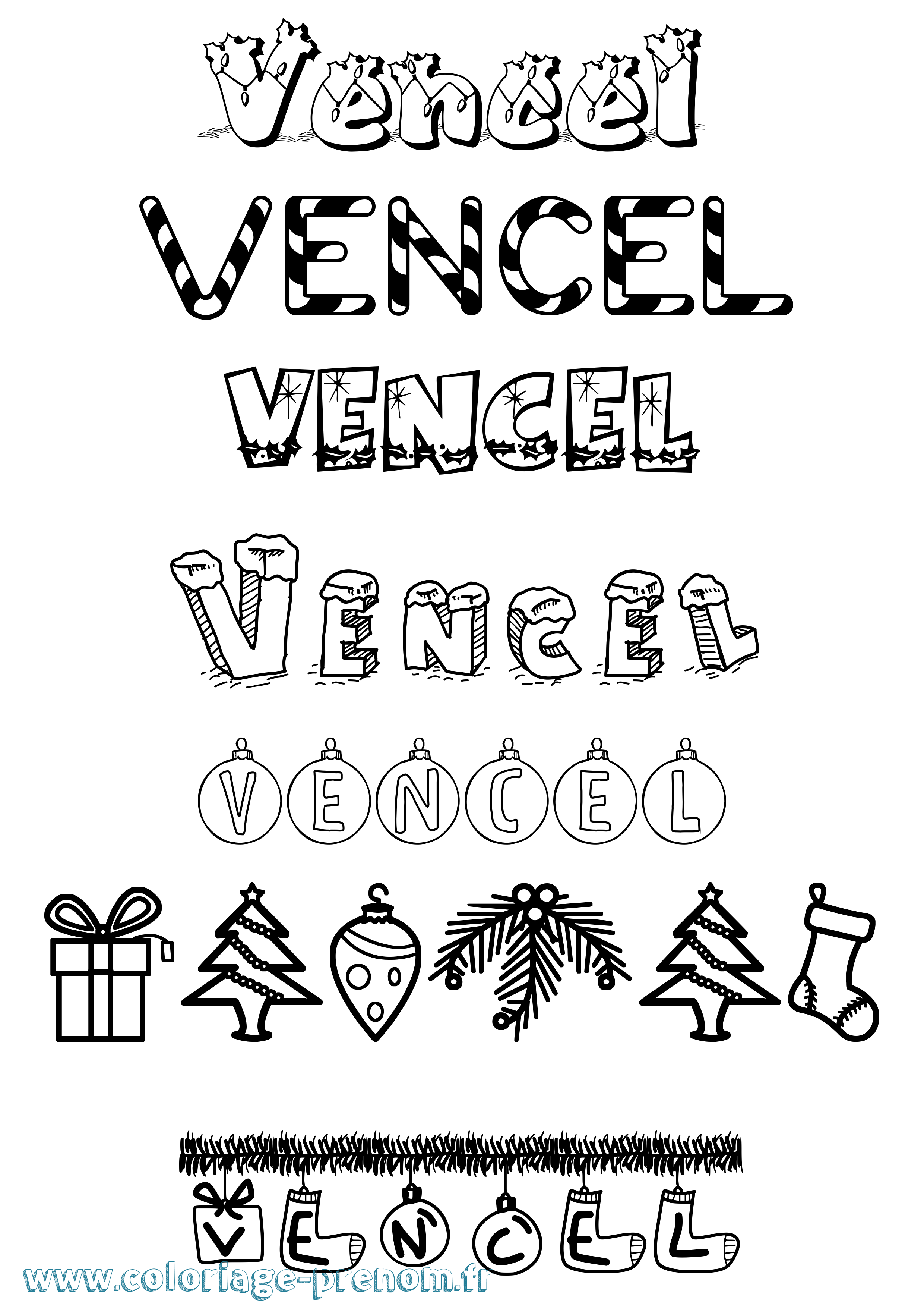 Coloriage Vencel Noël Coloriage prénom Vencel Noël