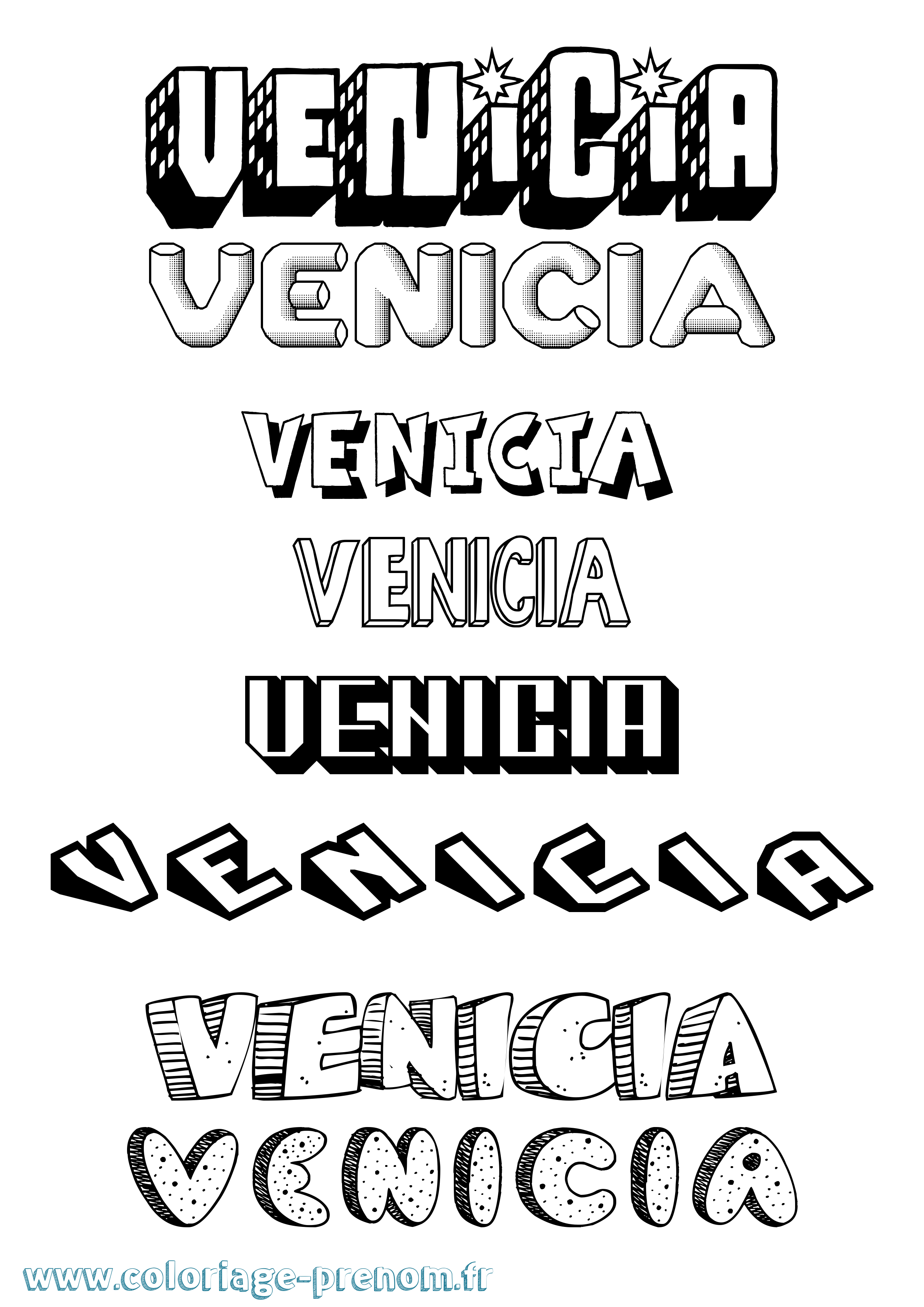 Coloriage prénom Venicia Effet 3D