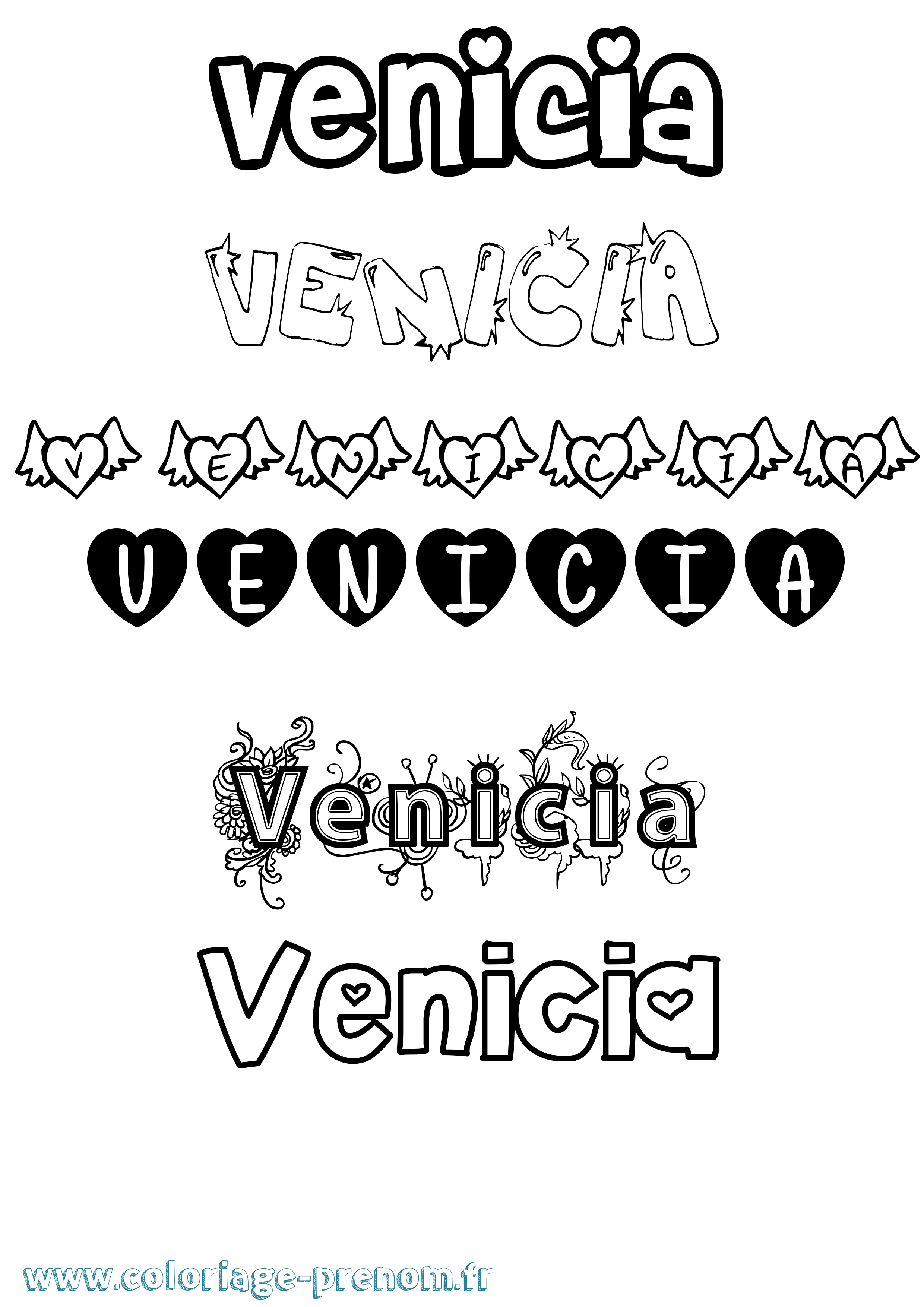 Coloriage prénom Venicia Girly