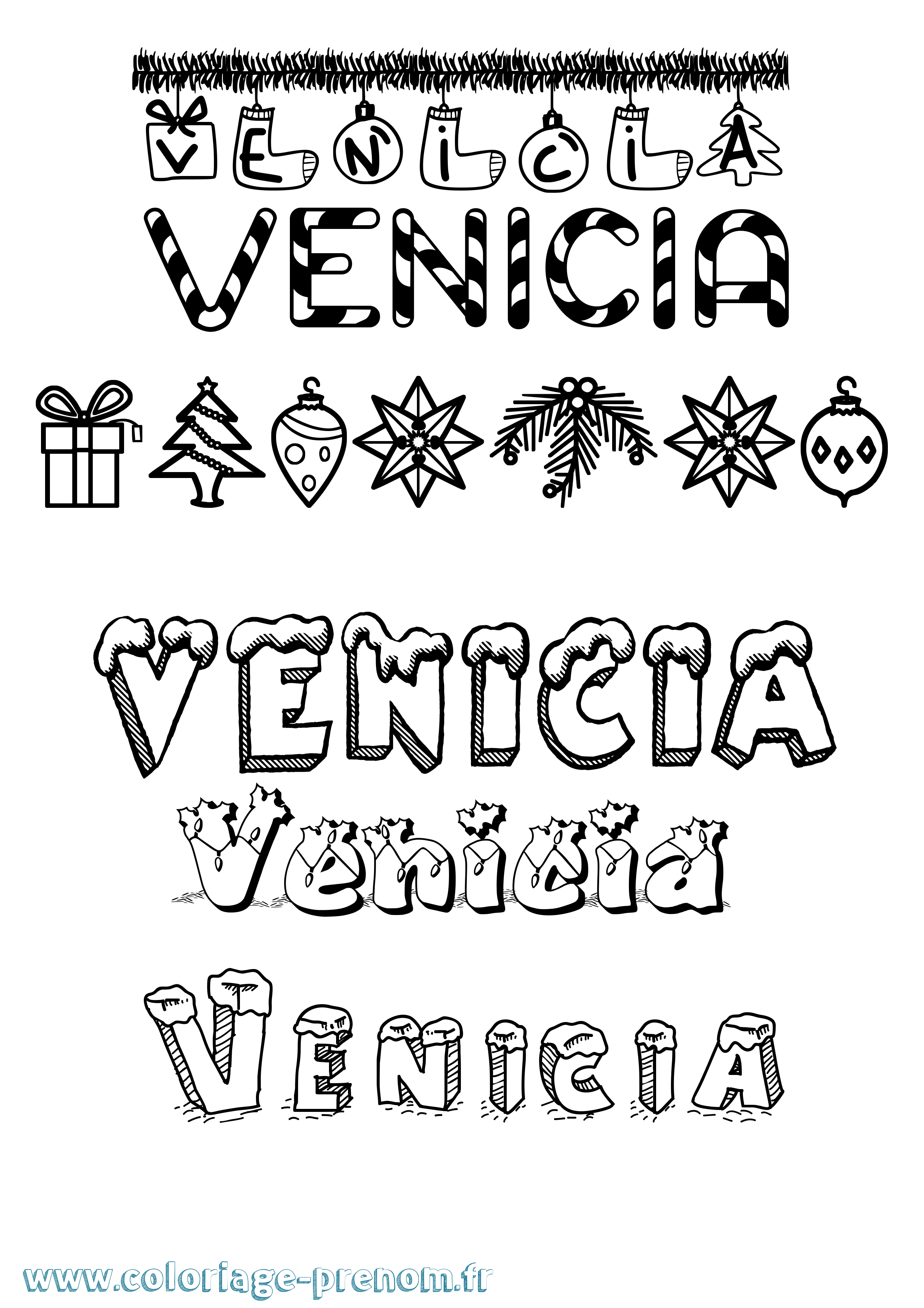 Coloriage Venicia Noël Coloriage prénom Venicia Noël