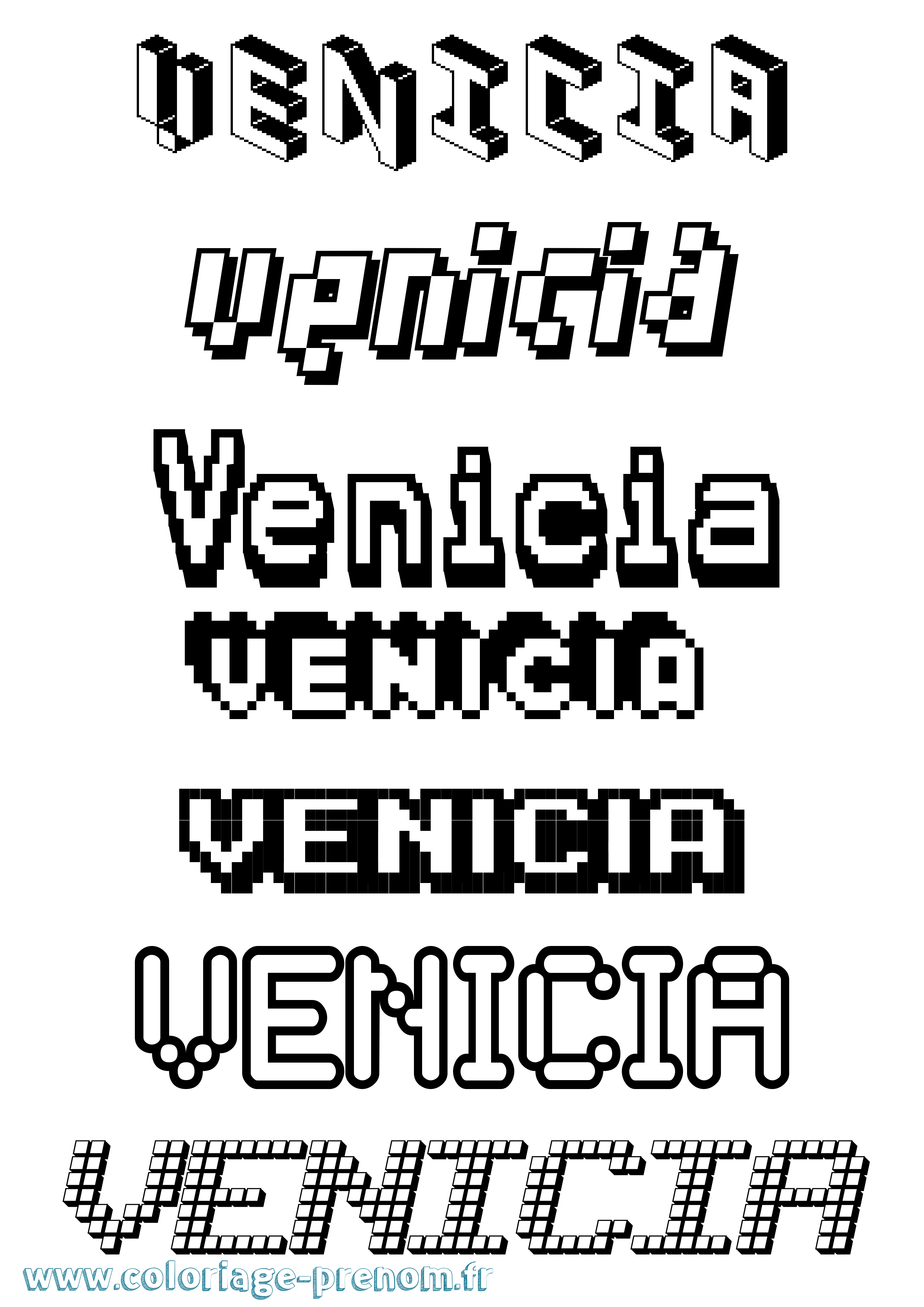 Coloriage prénom Venicia Pixel