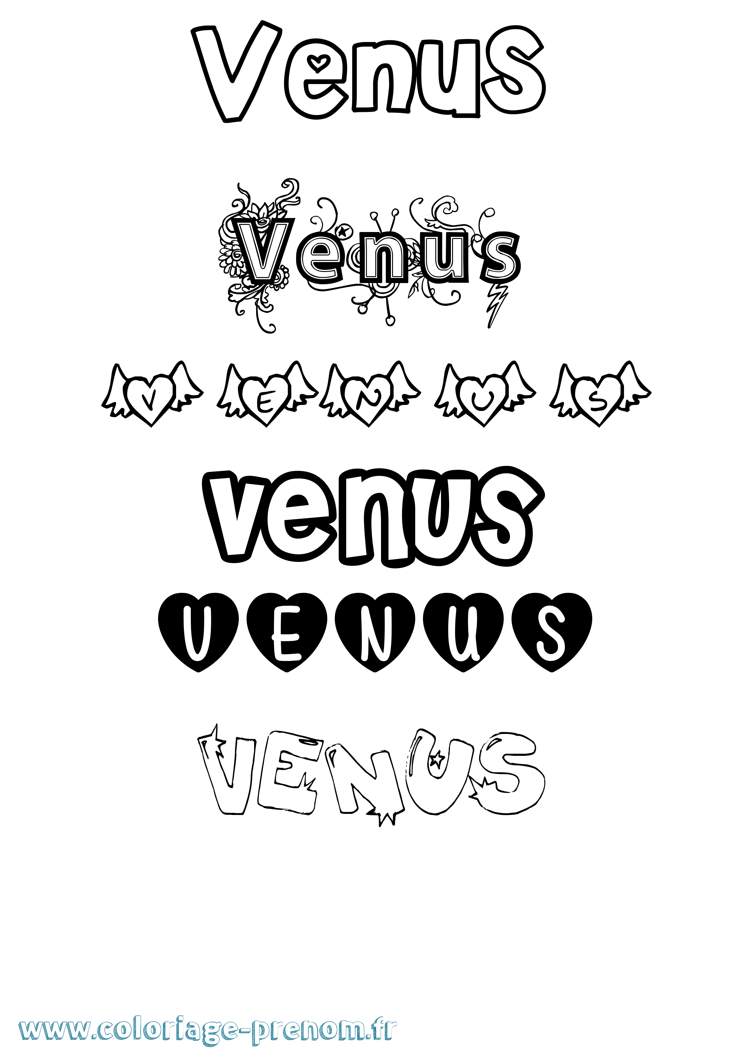Coloriage prénom Venus Girly