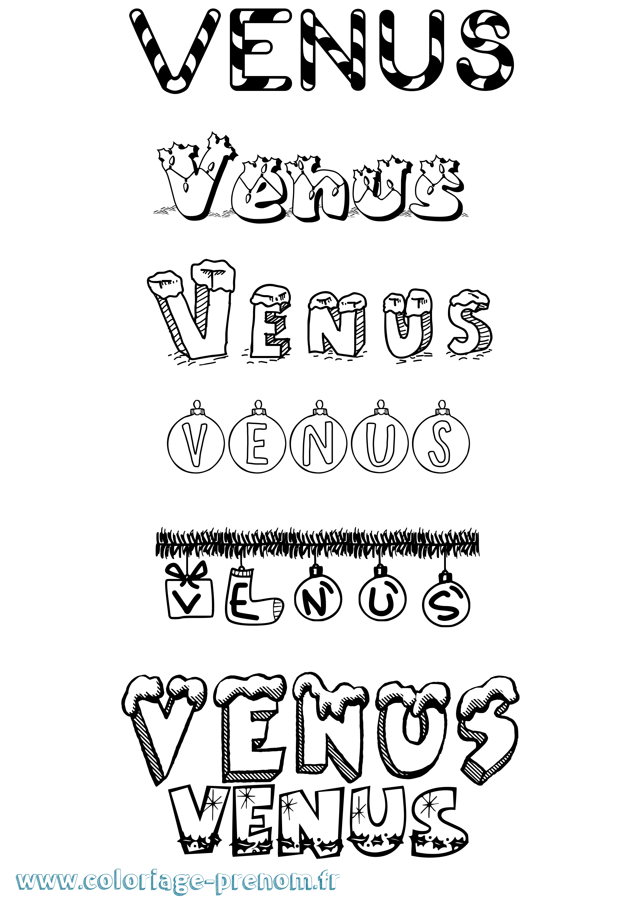 Coloriage Venus Noël Coloriage prénom Venus Noël