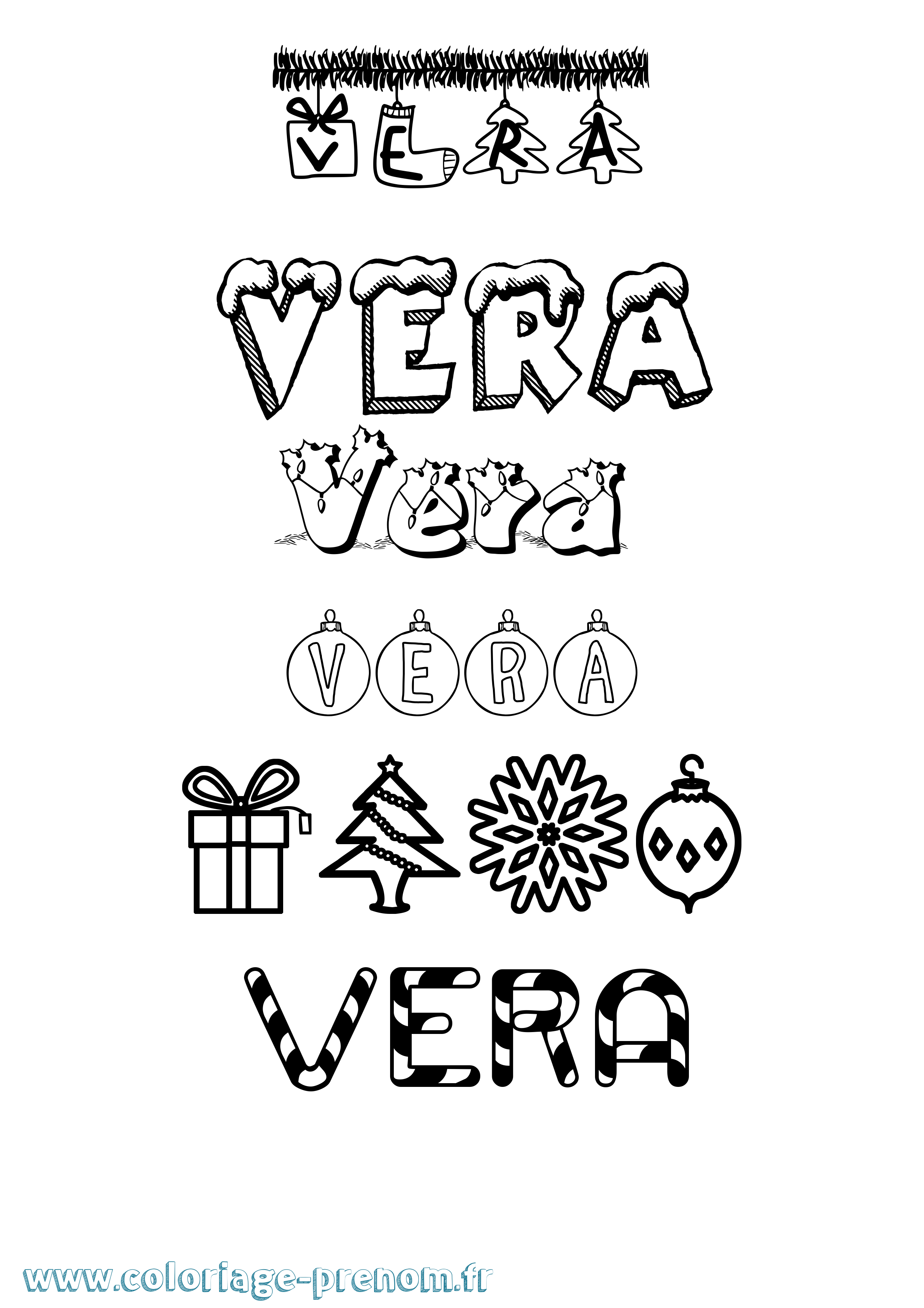 Coloriage prénom Vera Noël