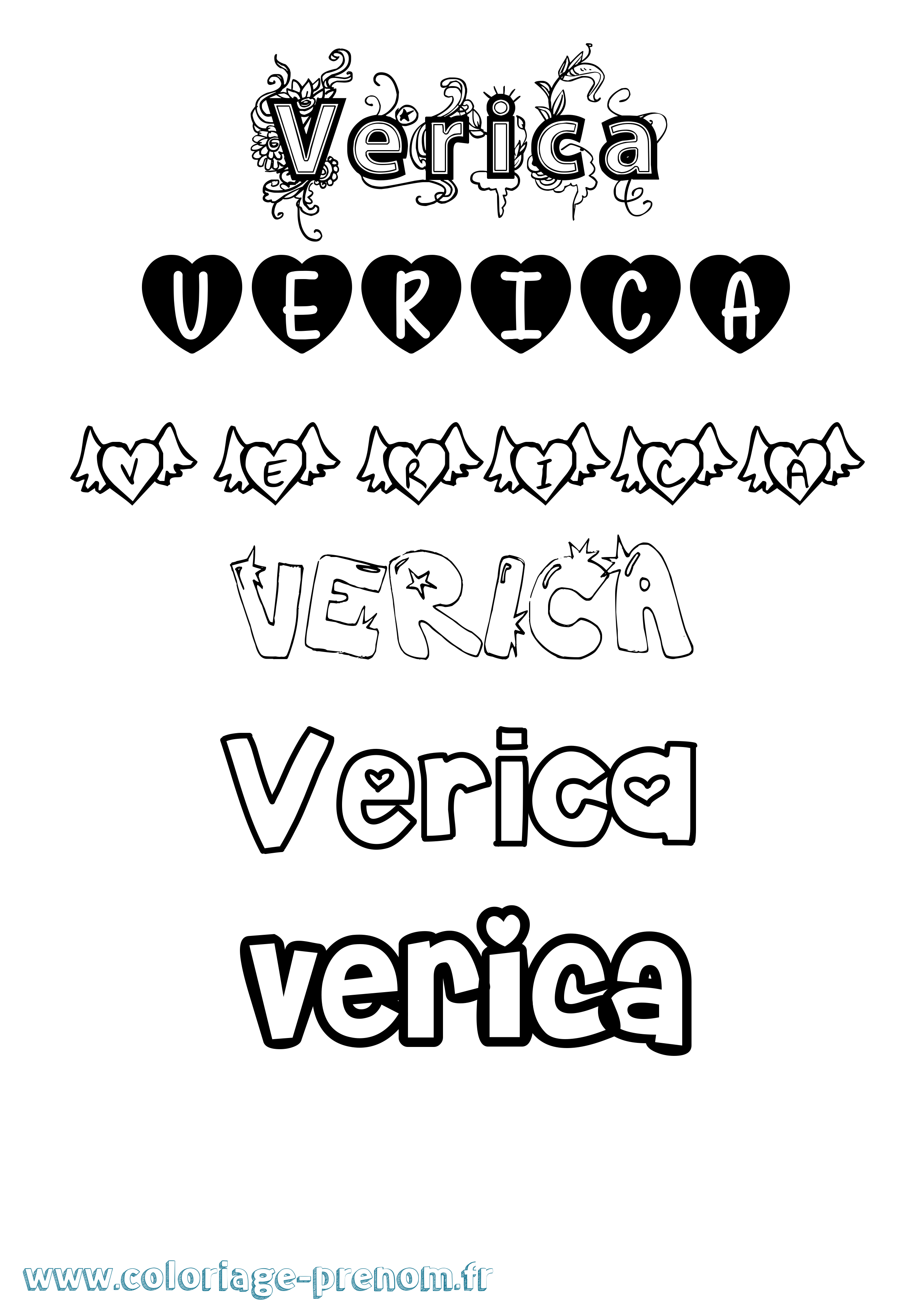 Coloriage prénom Verica Girly
