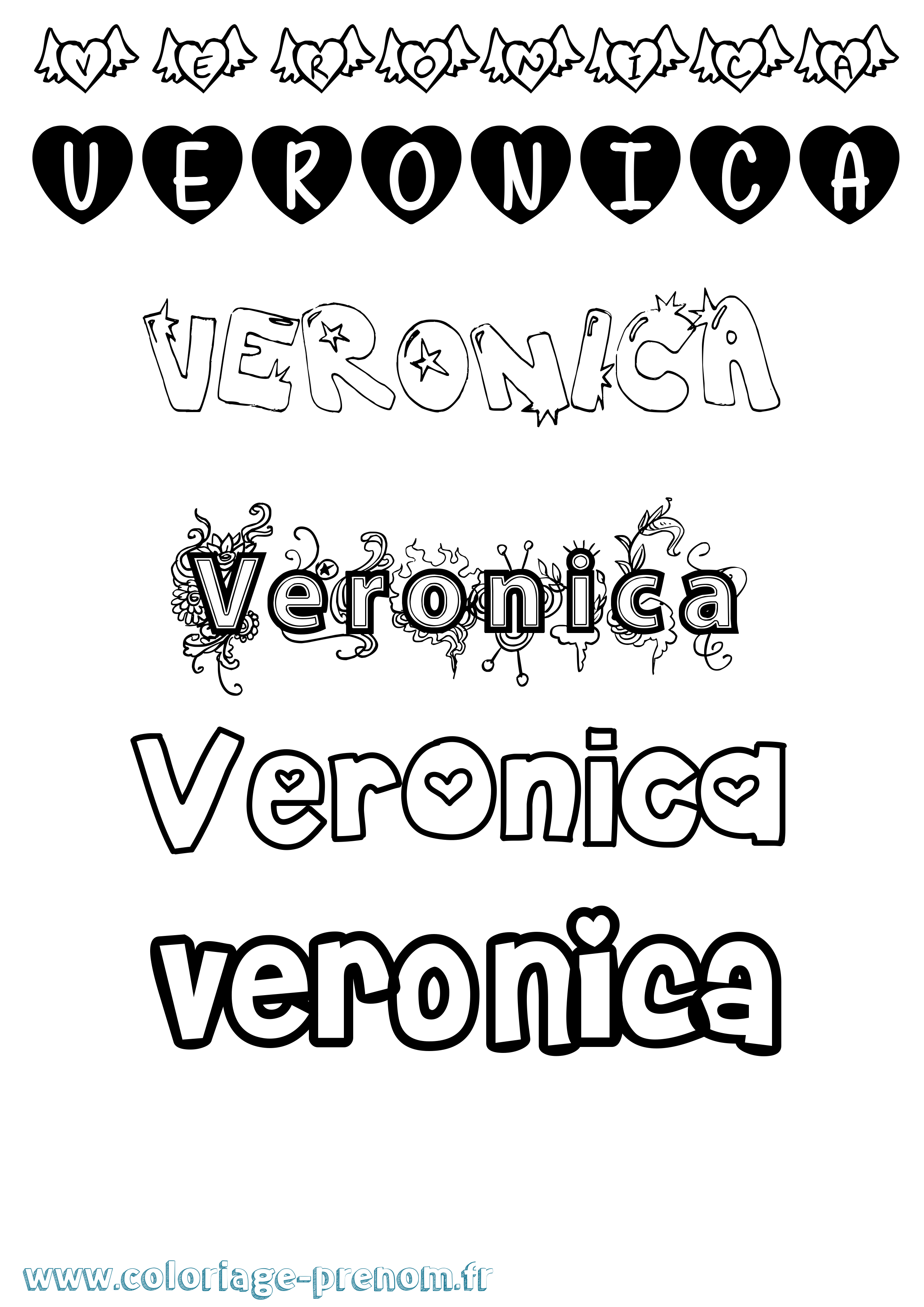Coloriage prénom Veronica Girly