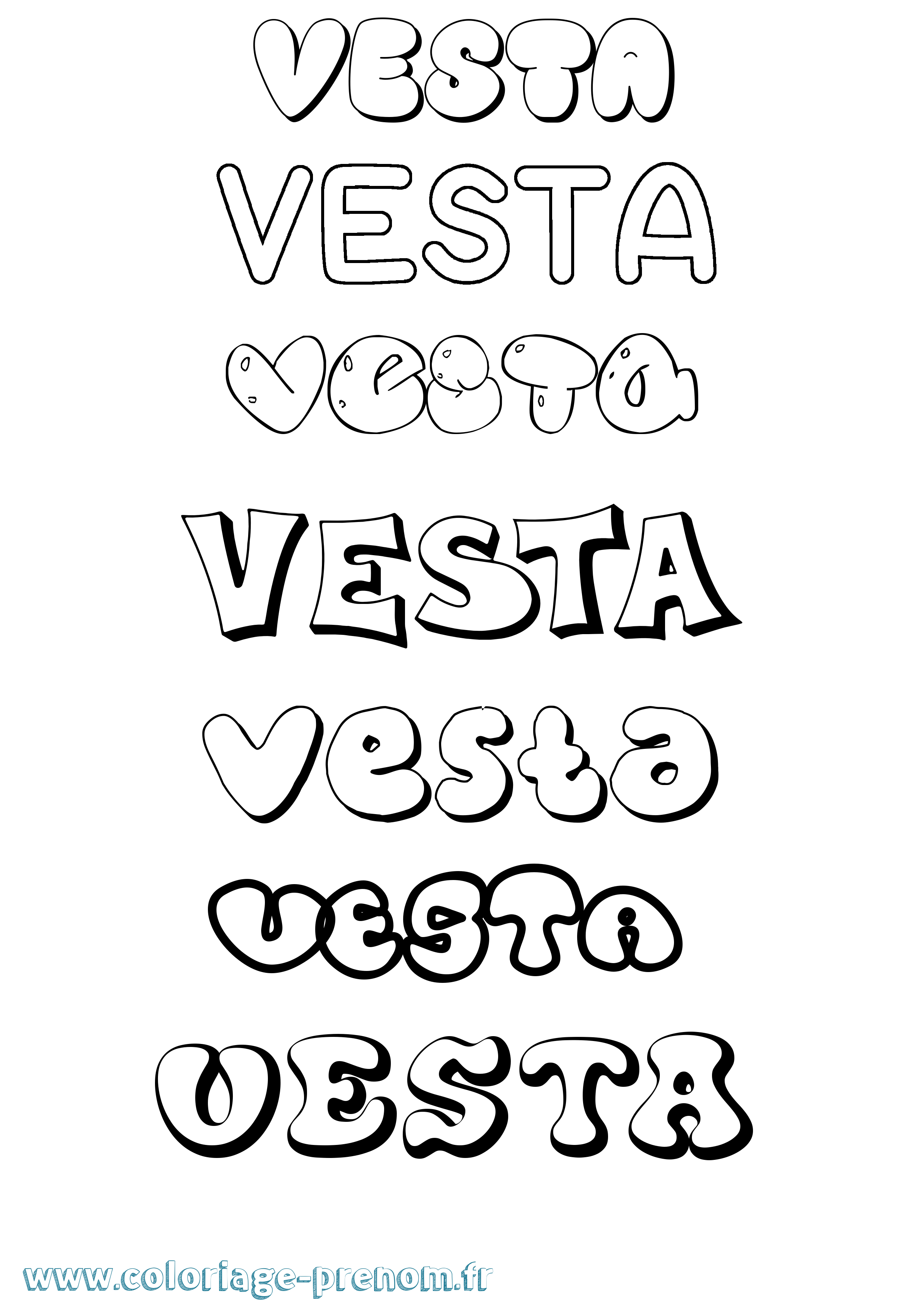 Coloriage prénom Vesta Bubble