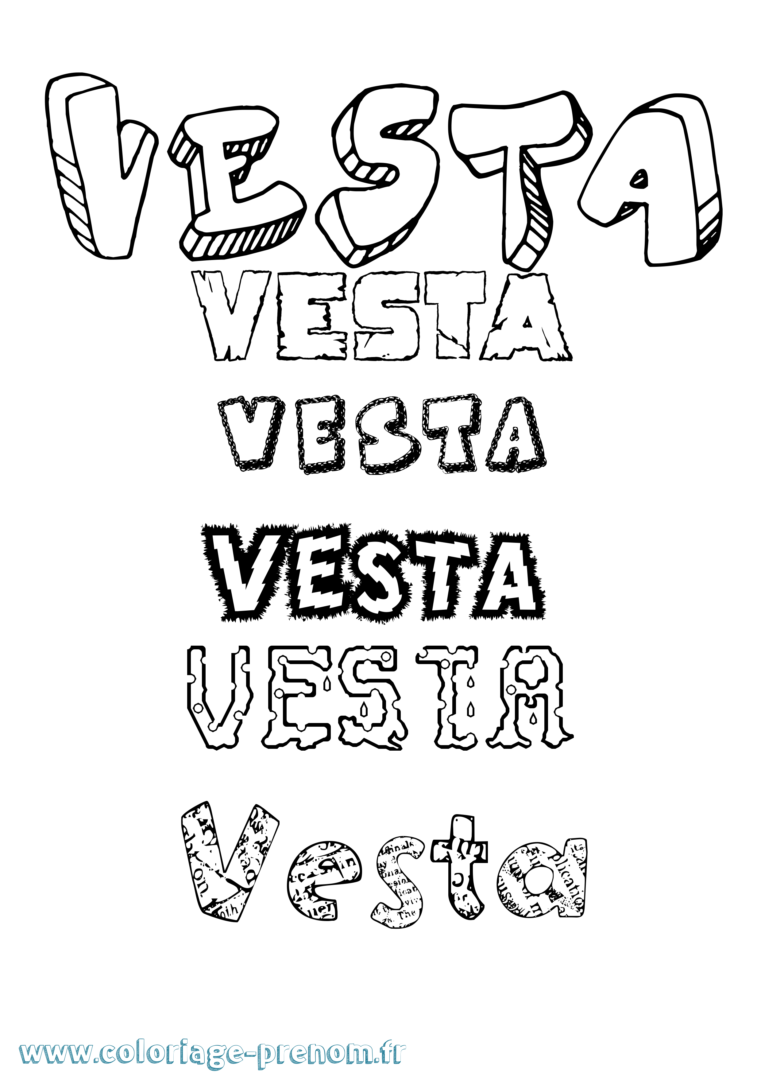 Coloriage Vesta Destructuré Coloriage prénom Vesta Destructuré