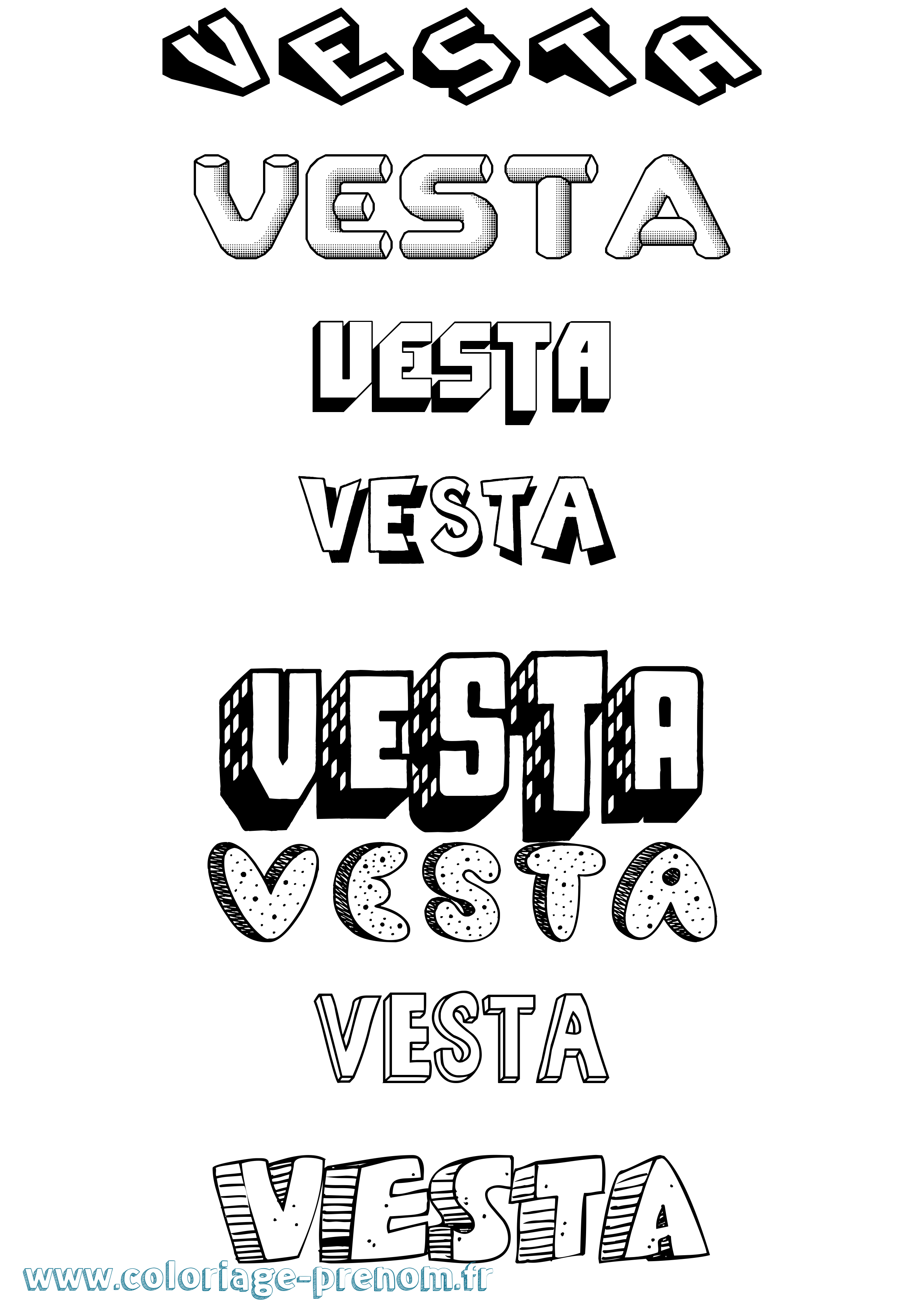 Coloriage Vesta Effet 3D Coloriage prénom Vesta Effet 3D