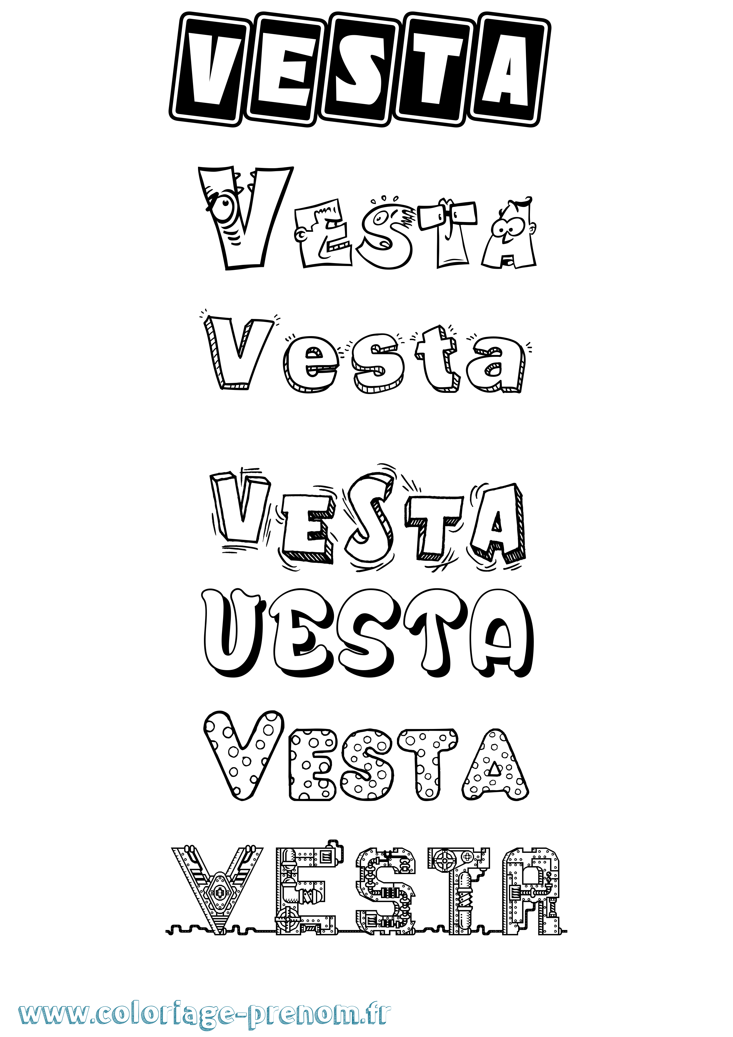 Coloriage prénom Vesta Fun