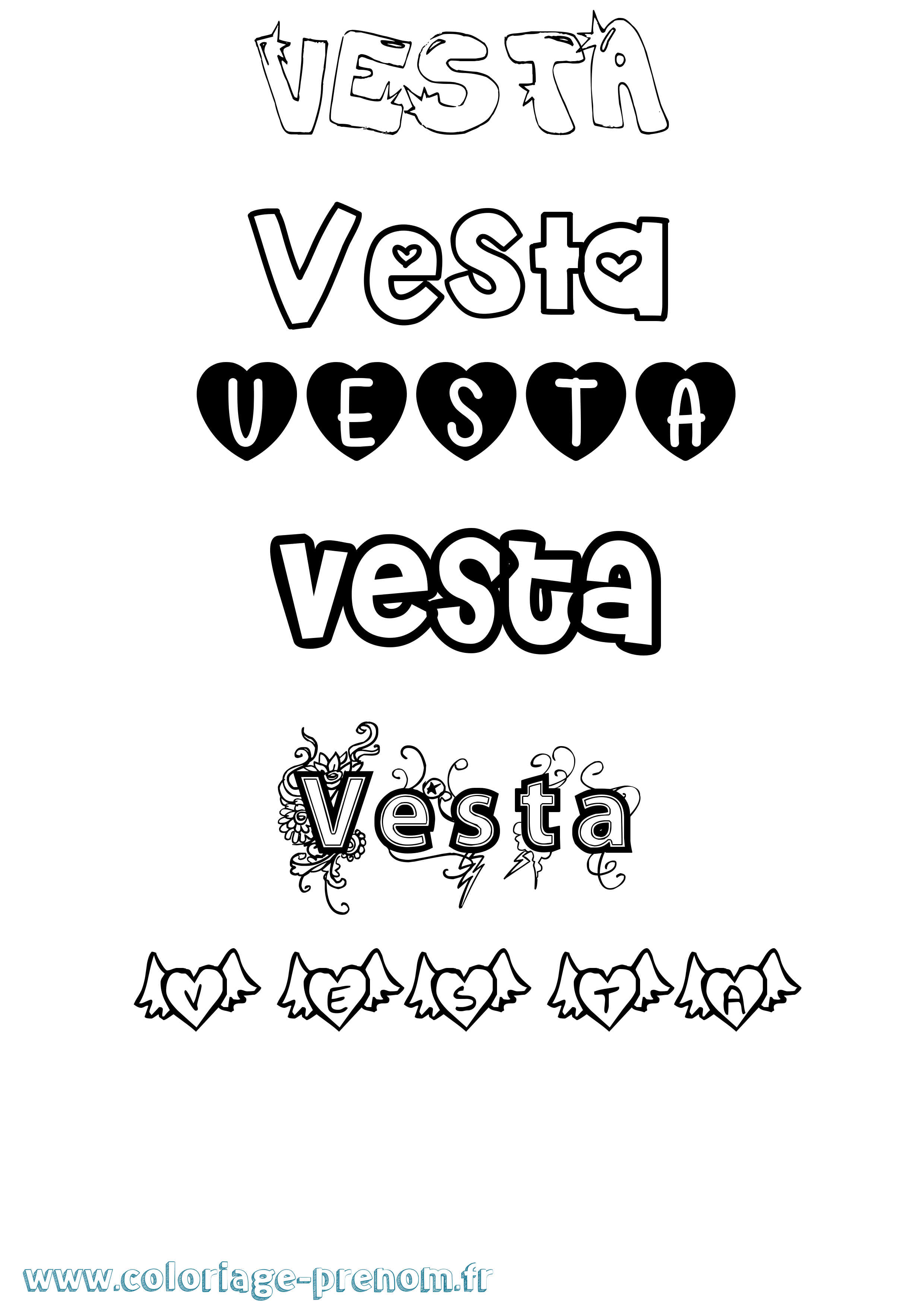 Coloriage Vesta Girly Coloriage prénom Vesta Girly