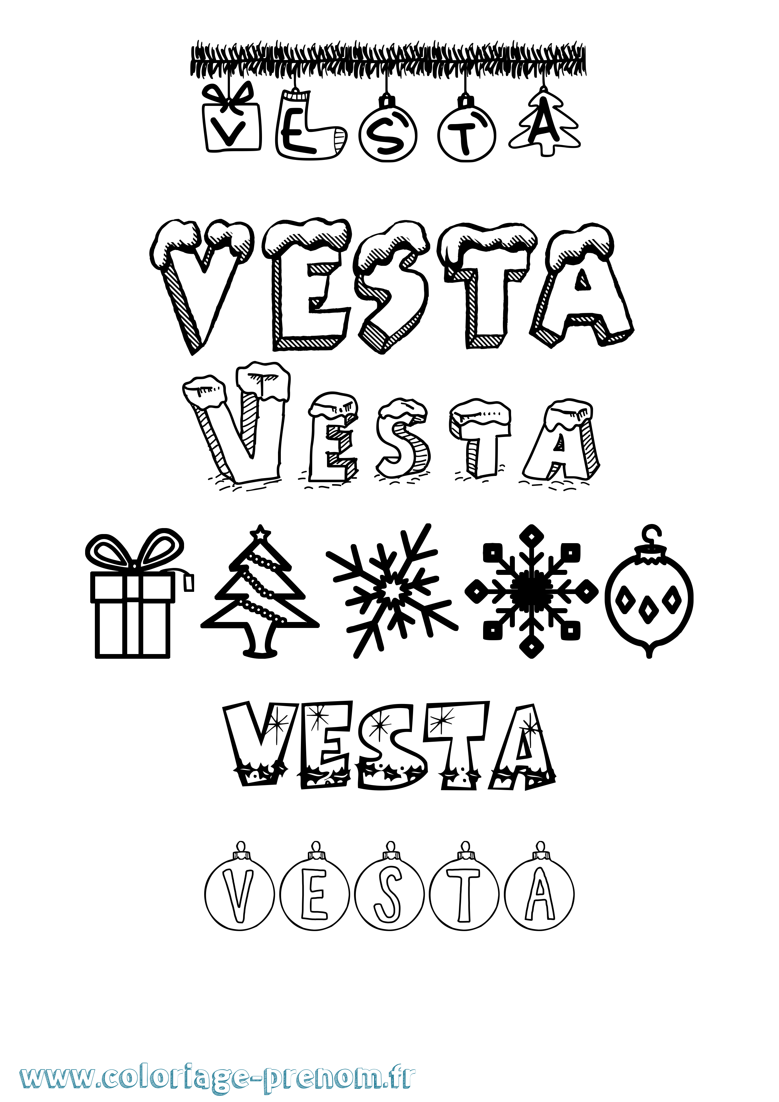 Coloriage prénom Vesta Noël