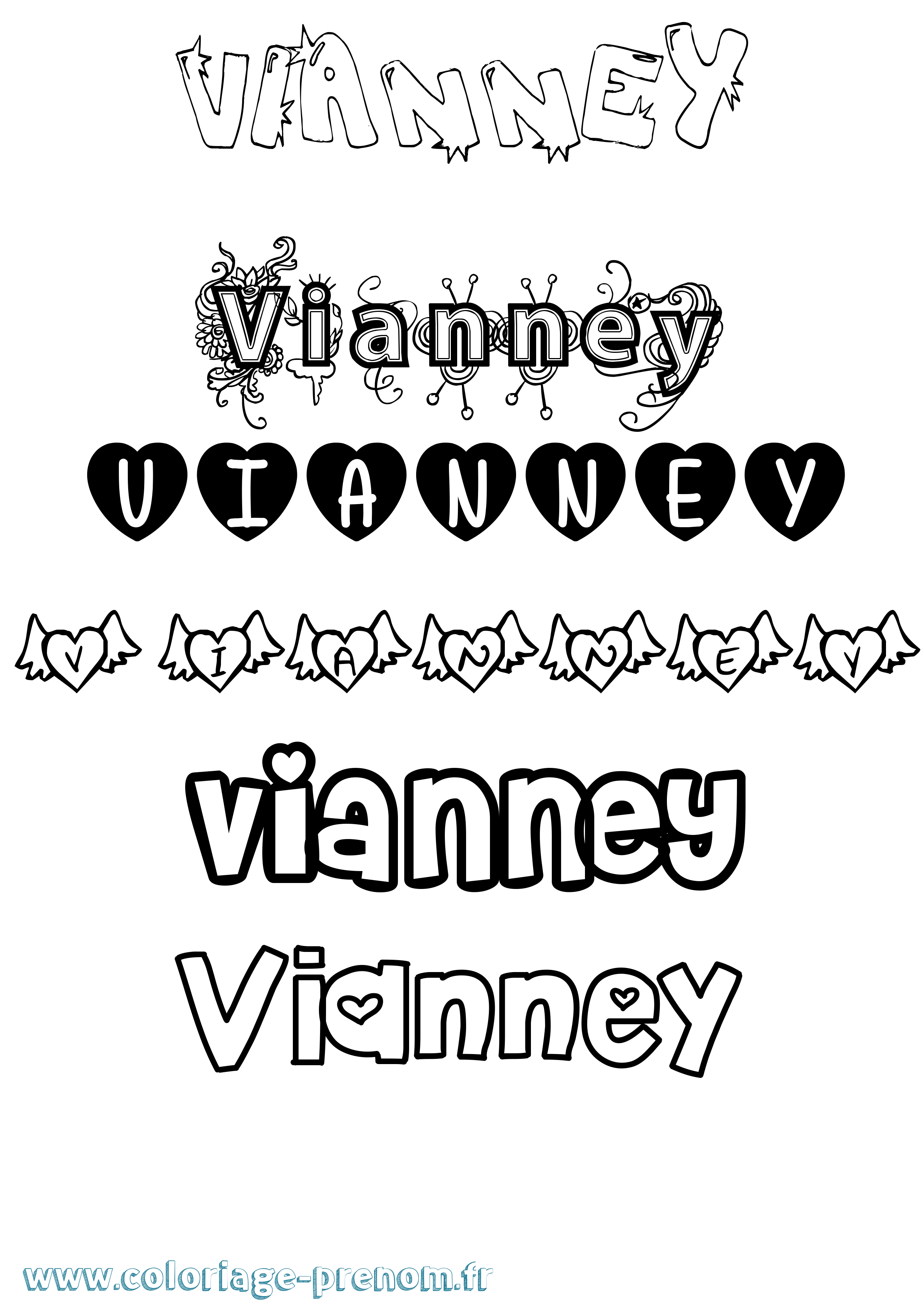 Coloriage prénom Vianney Girly