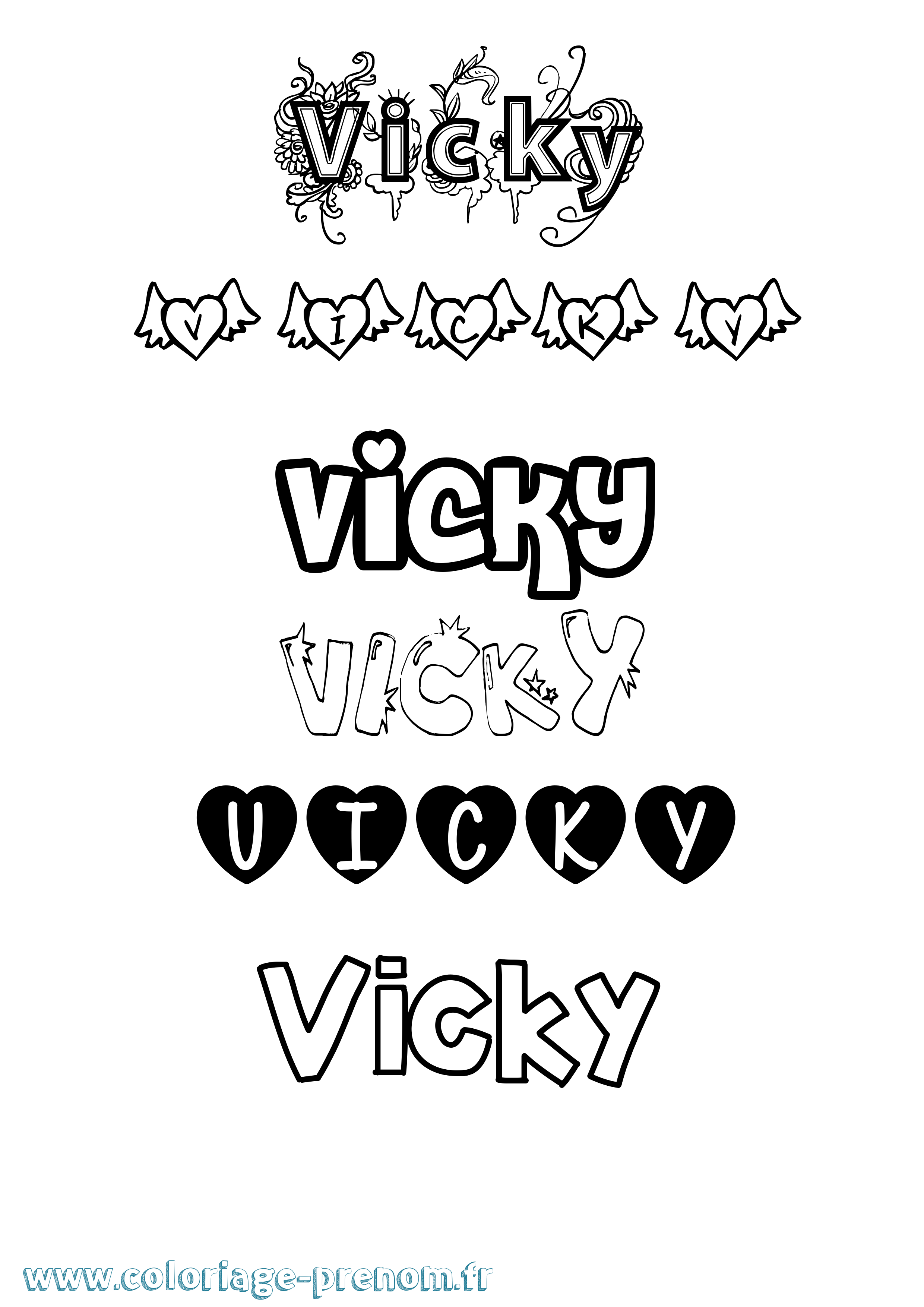 Coloriage prénom Vicky Girly
