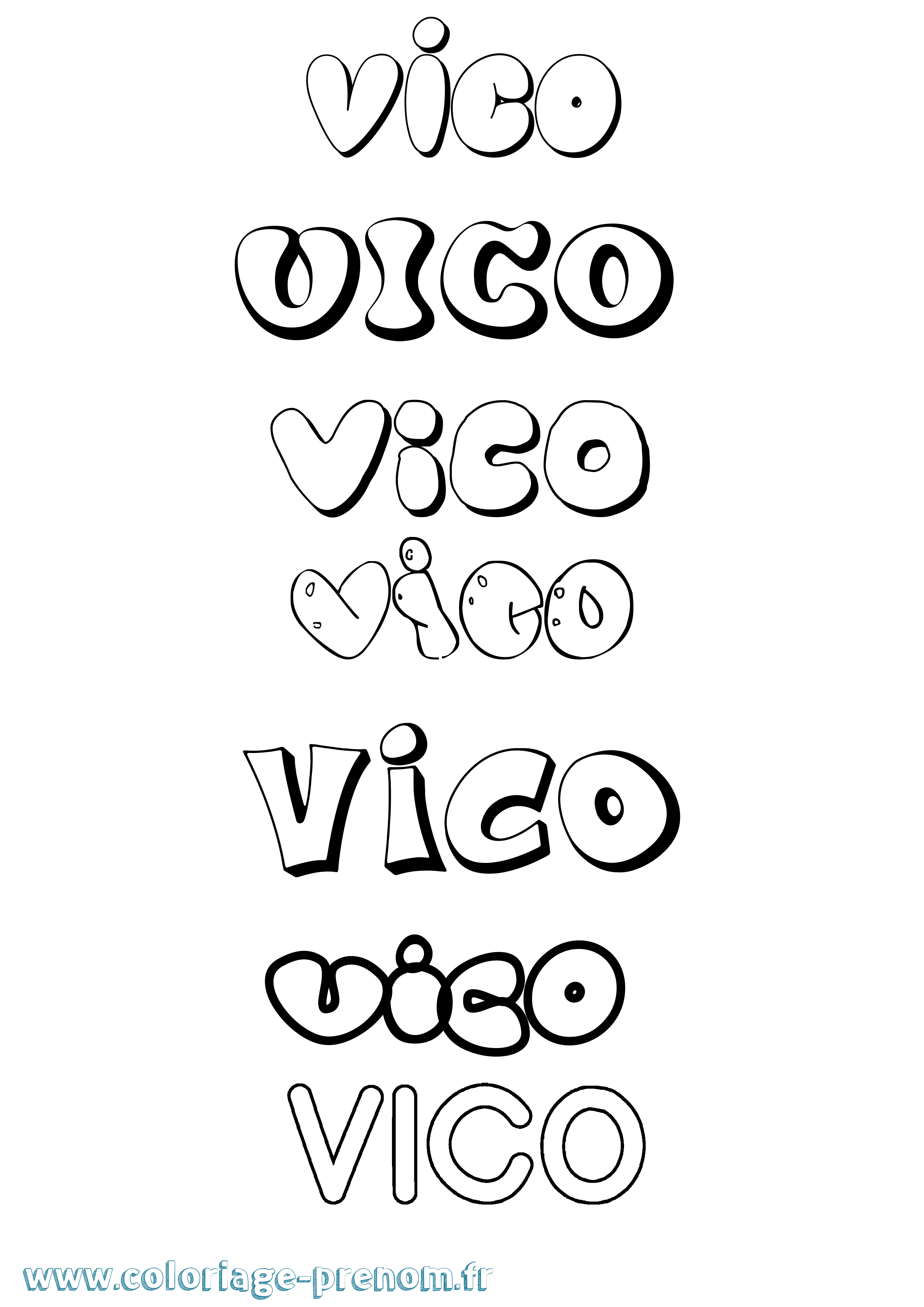 Coloriage prénom Vico Bubble