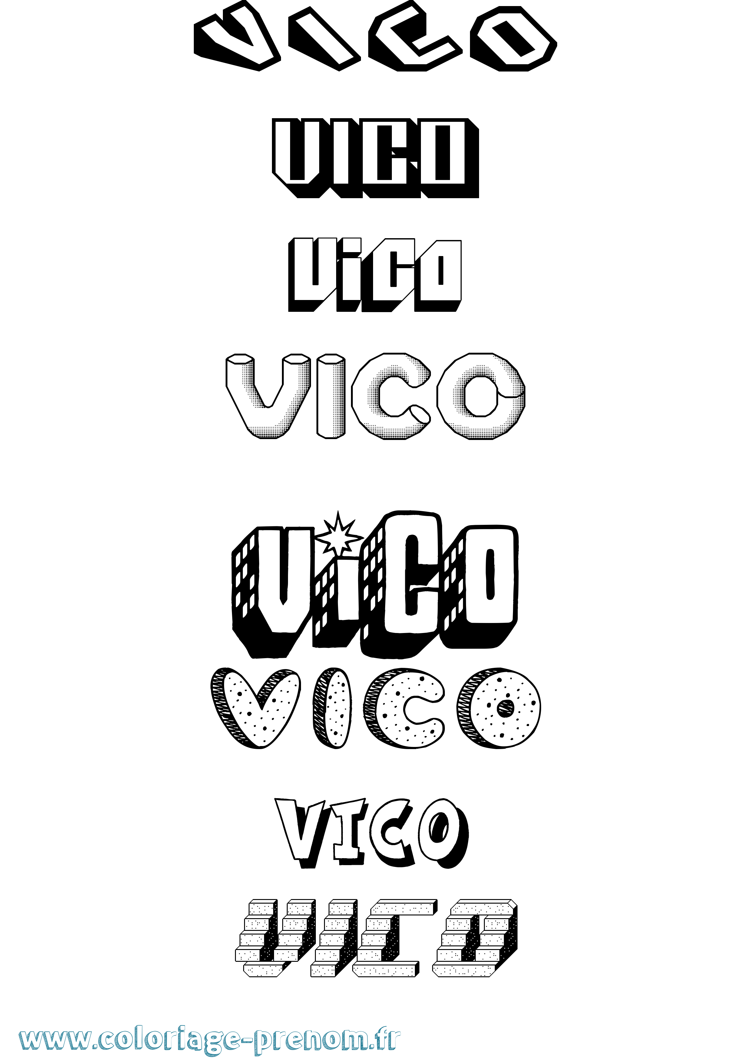 Coloriage Vico Effet 3D Coloriage prénom Vico Effet 3D