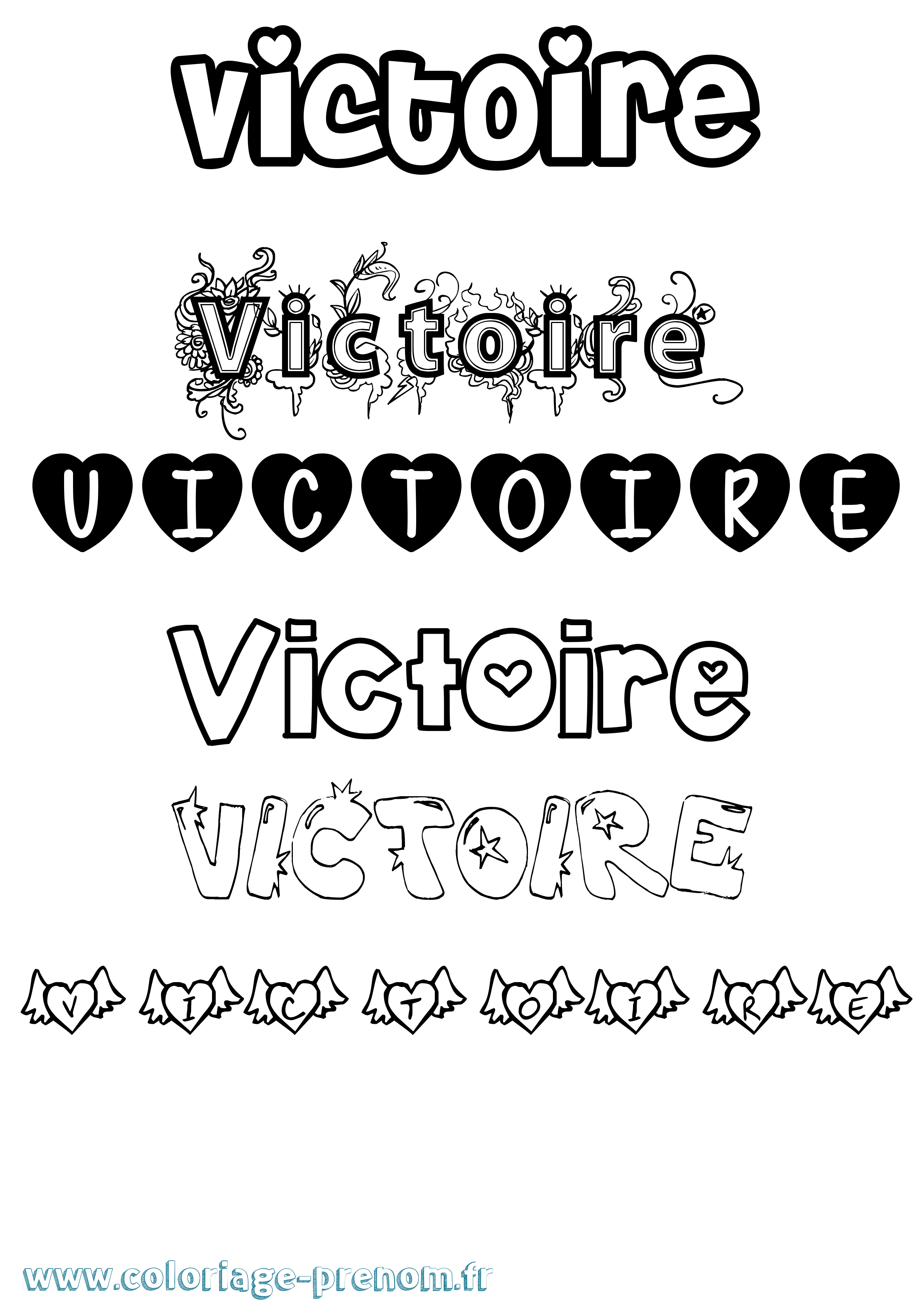 Coloriage prénom Victoire Girly