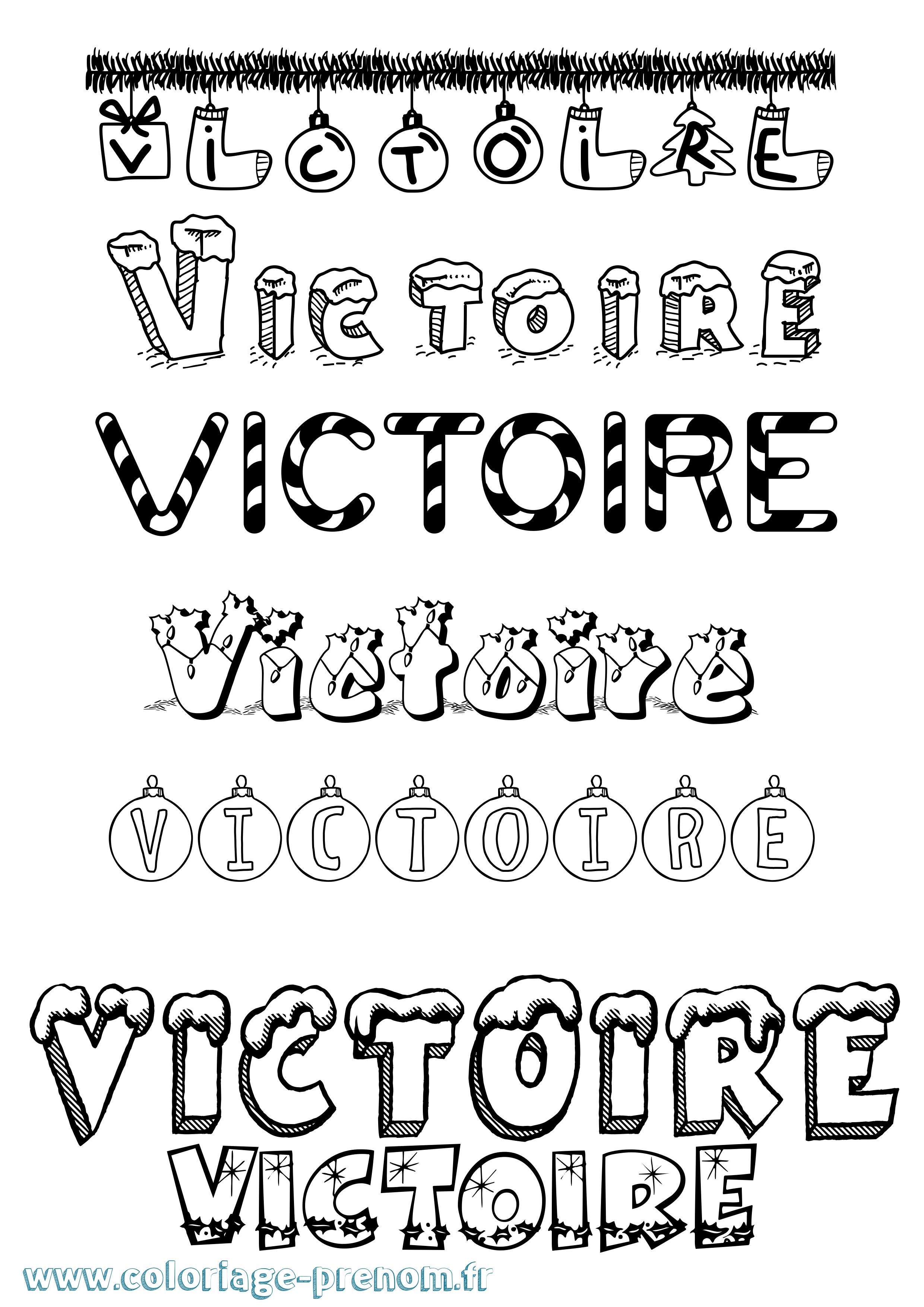 Coloriage prénom Victoire Noël