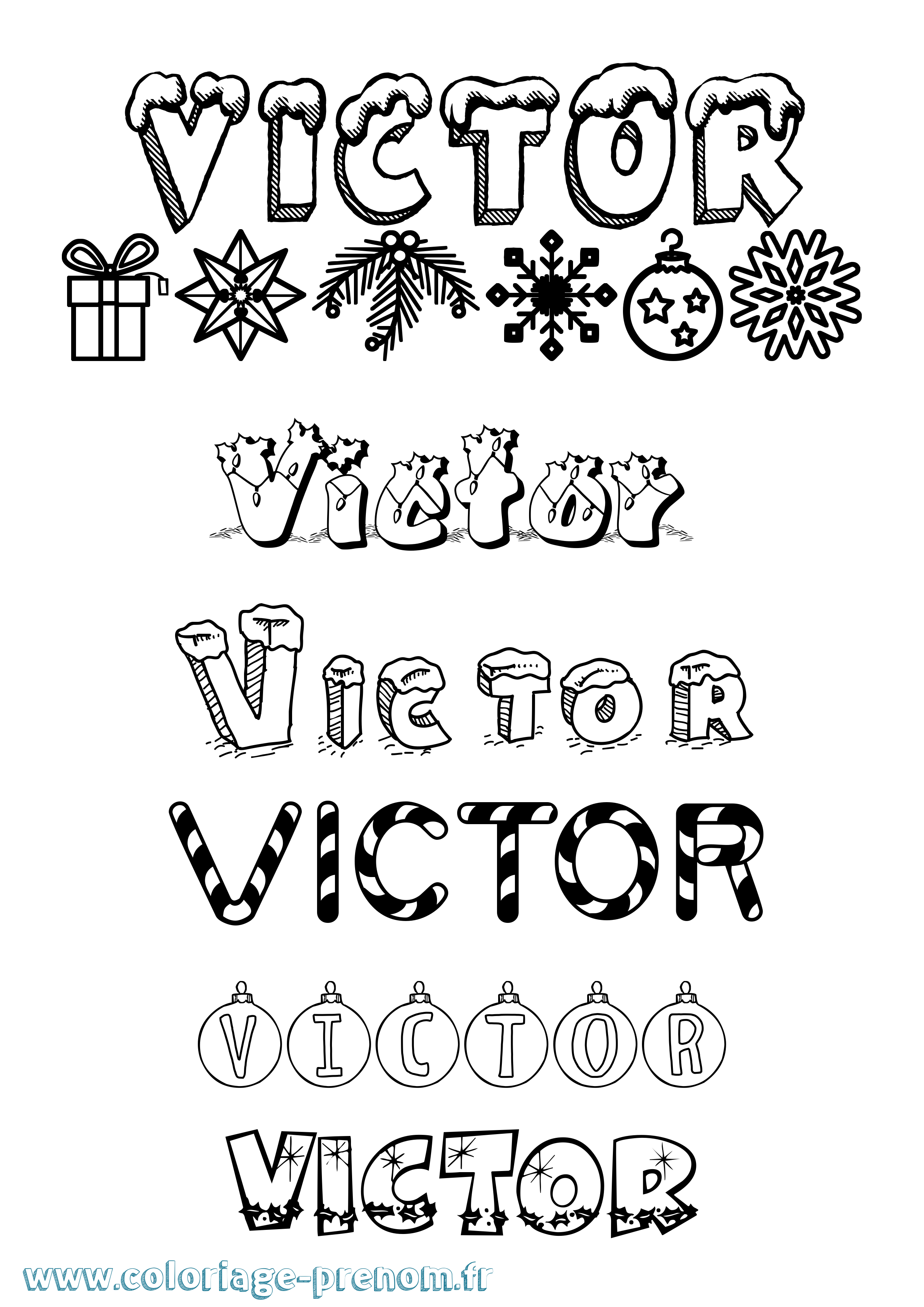 Coloriage prénom Victor Noël
