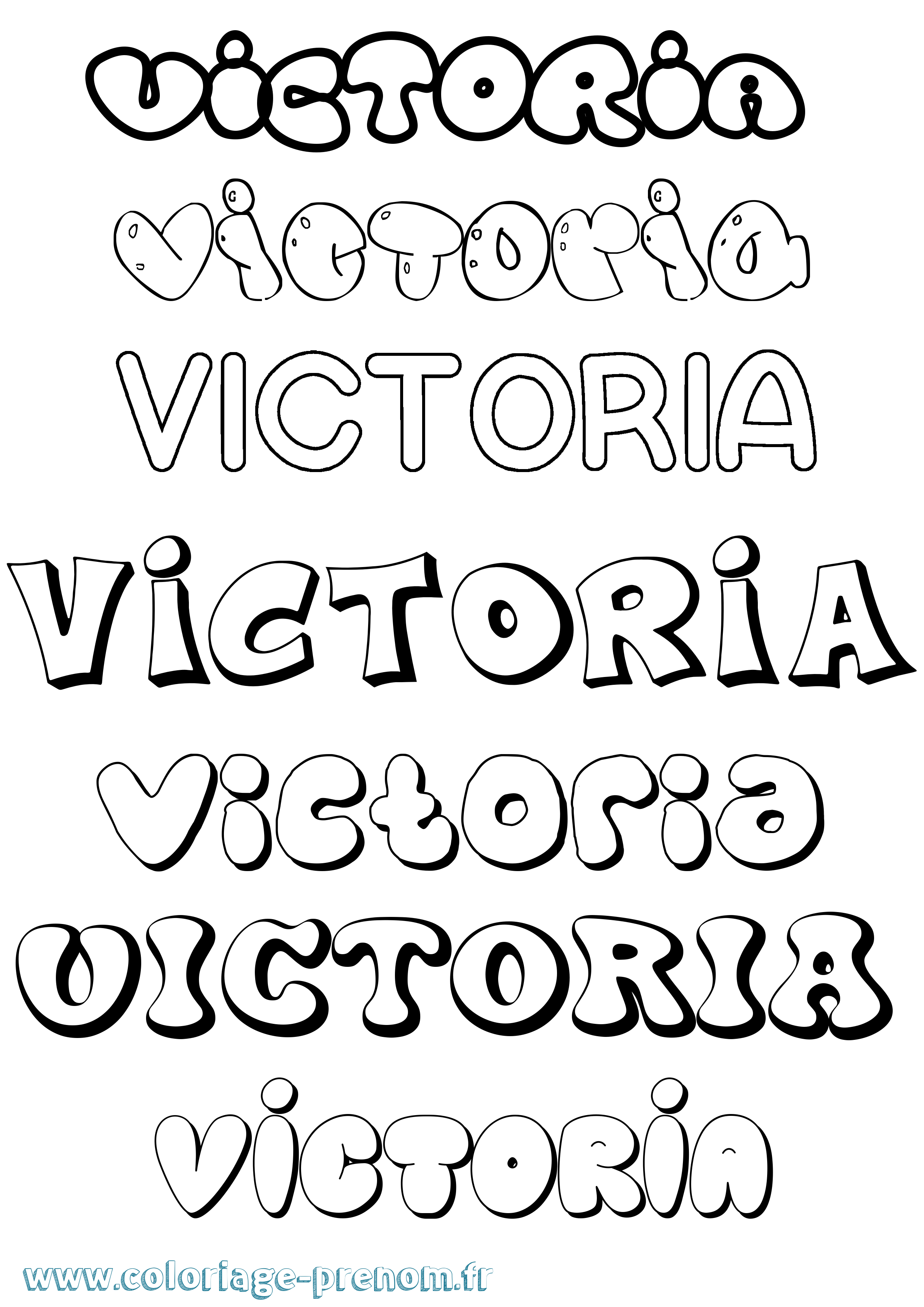 Coloriage prénom Victoria Bubble