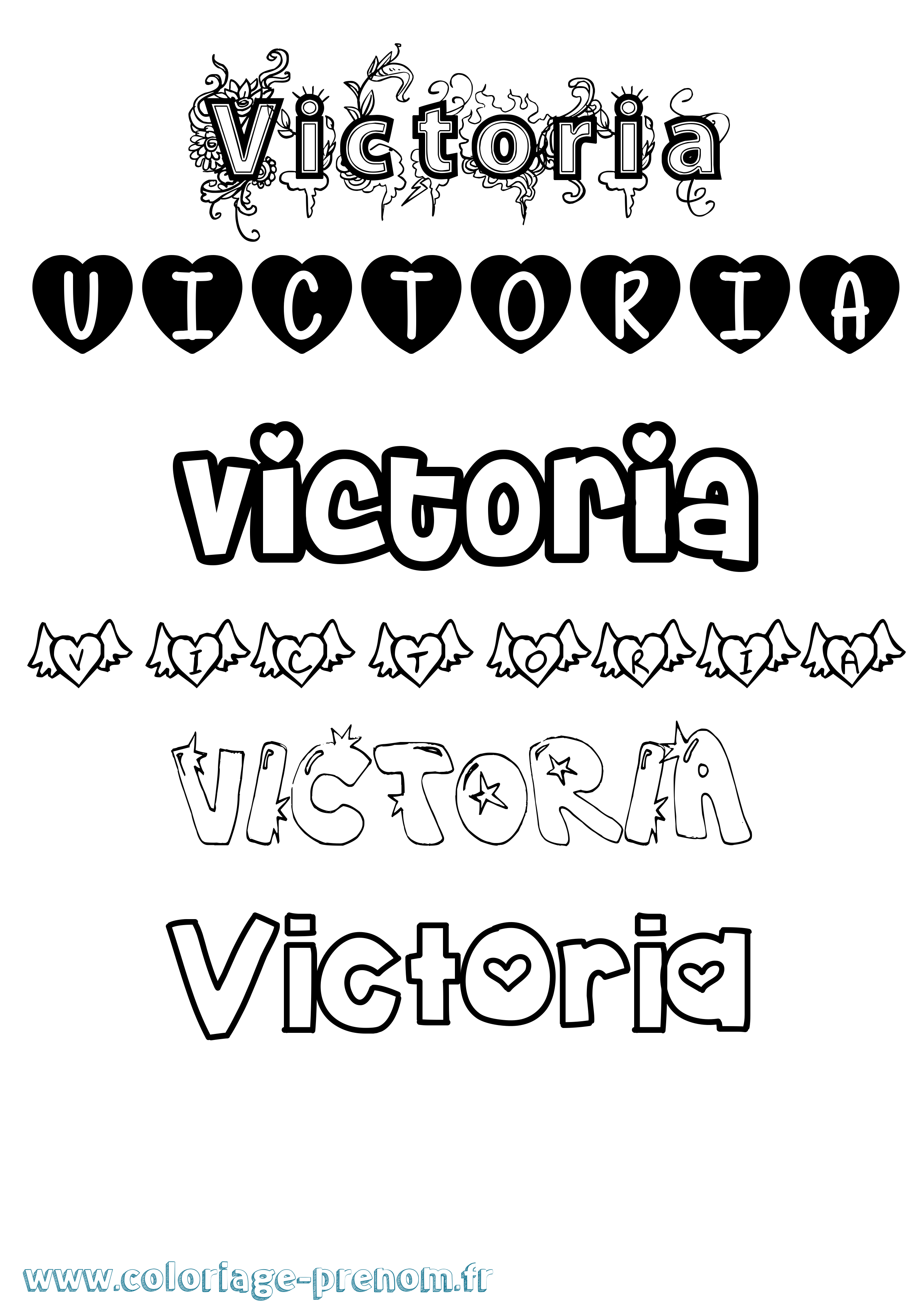 Coloriage prénom Victoria Girly
