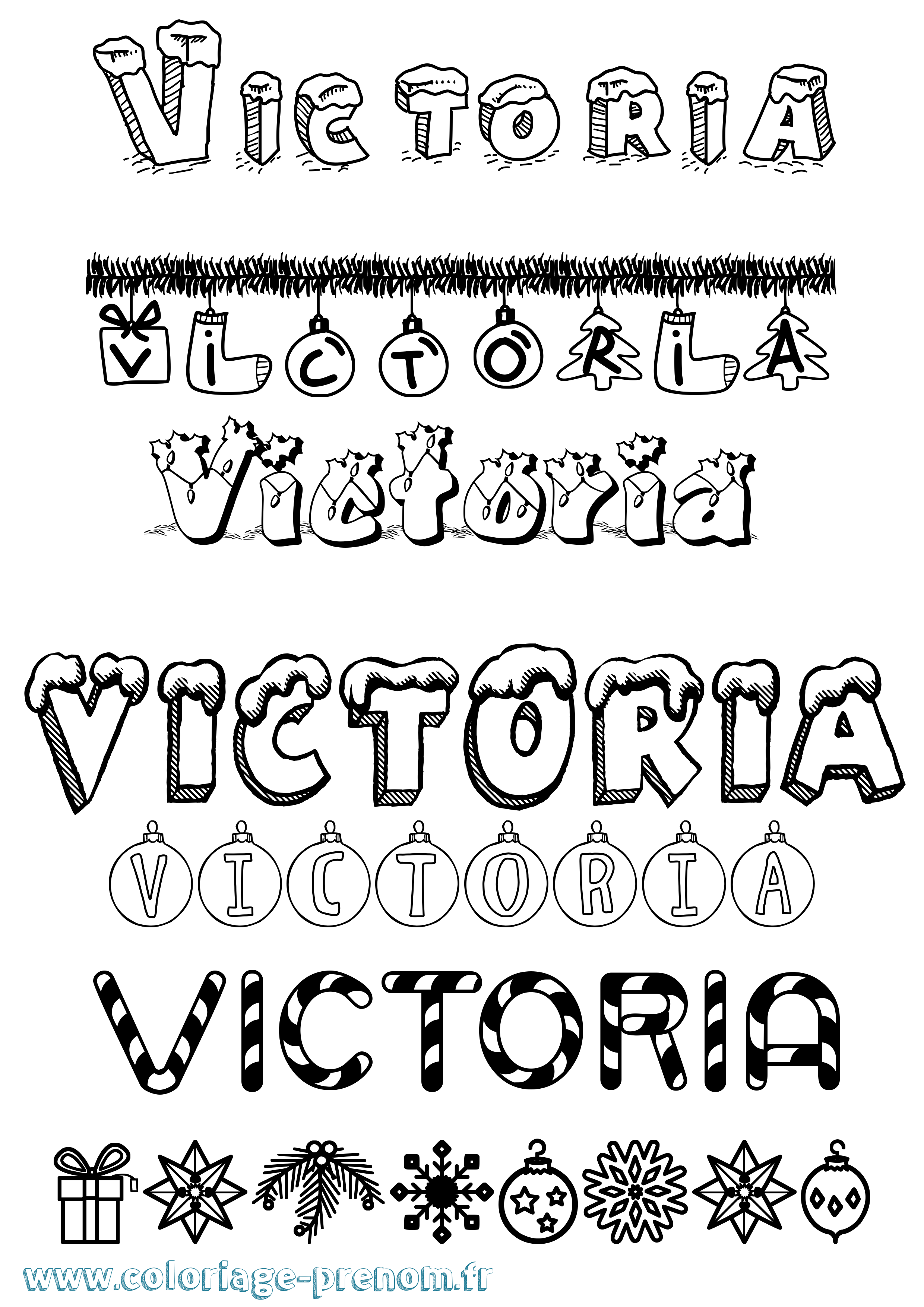 Coloriage prénom Victoria Noël