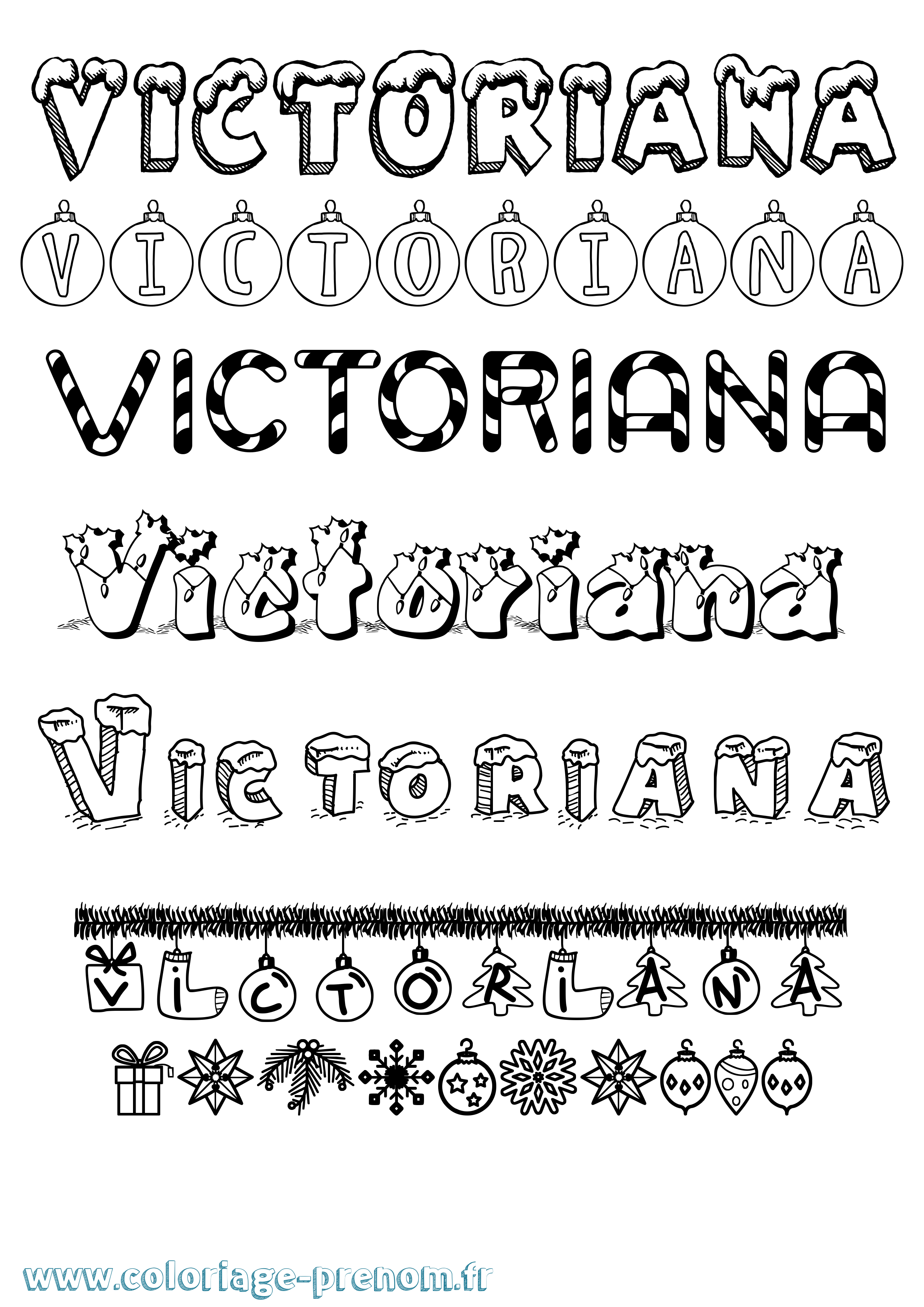 Coloriage prénom Victoriana Noël