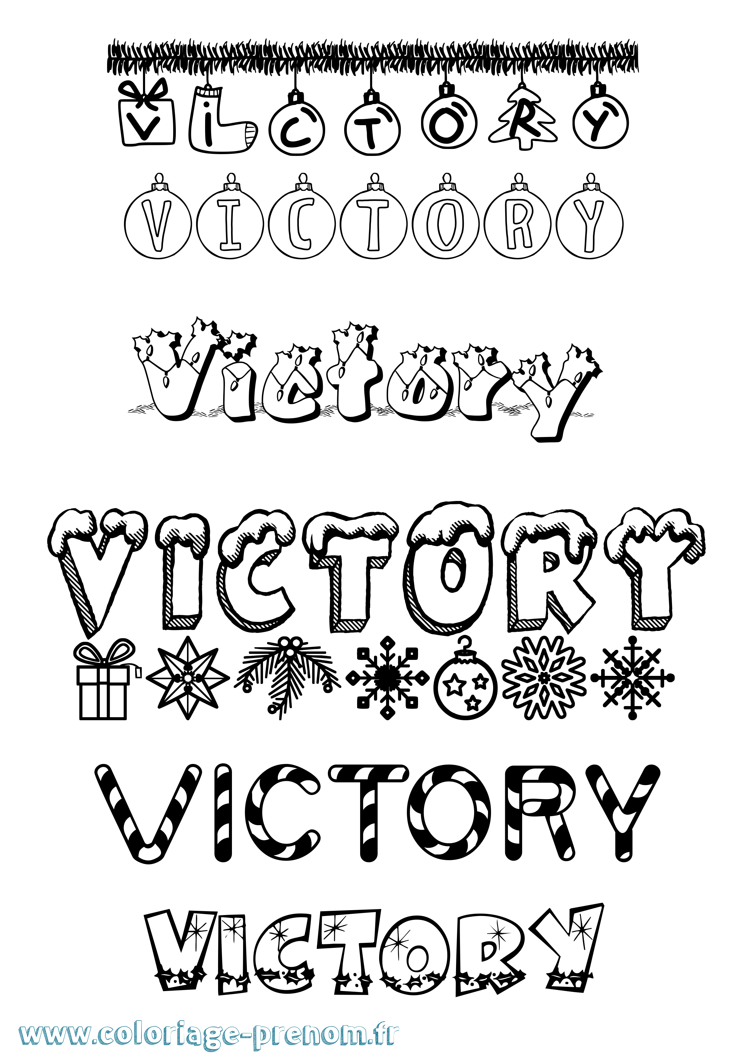 Coloriage prénom Victory Noël