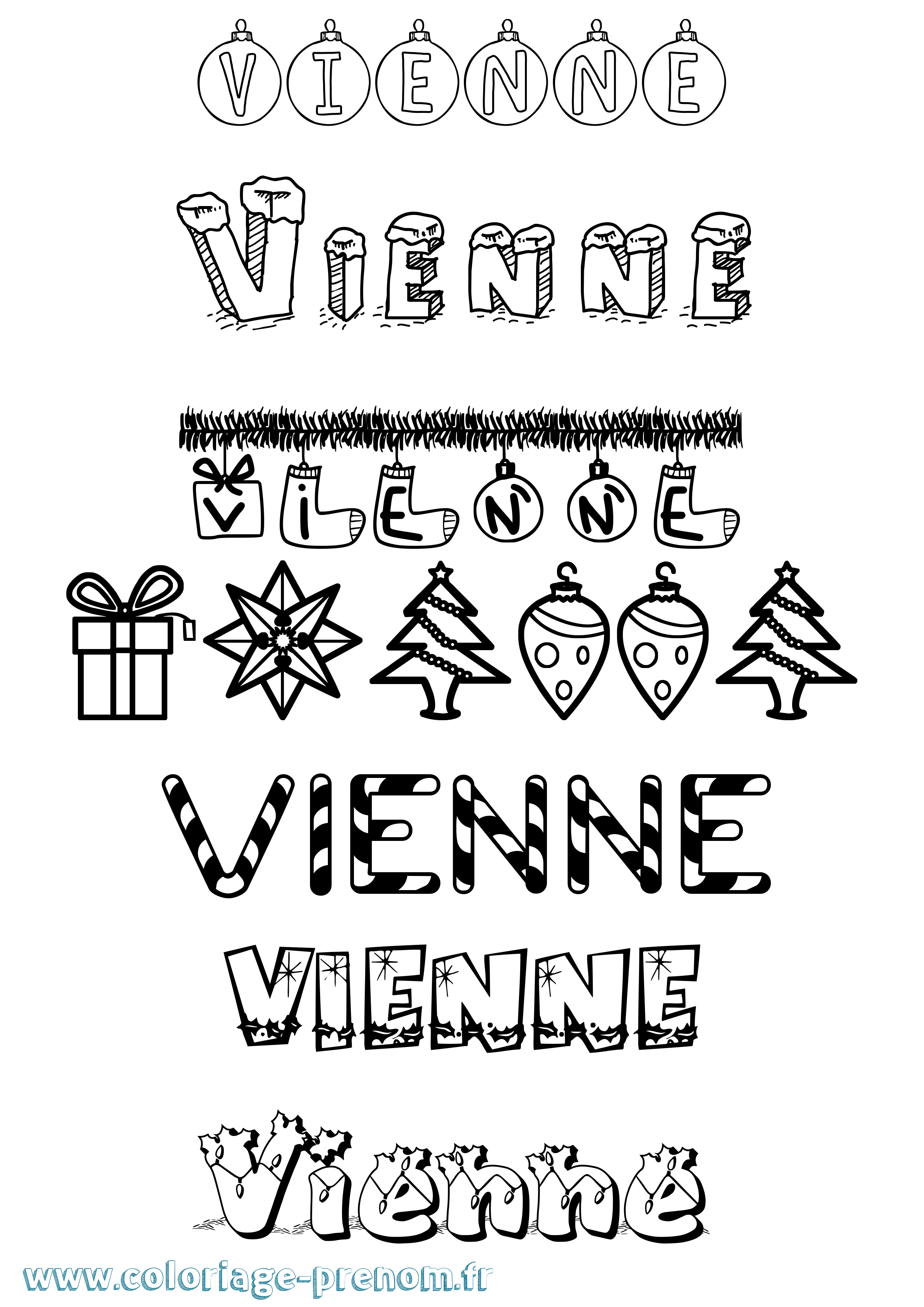 Coloriage prénom Vienne Noël
