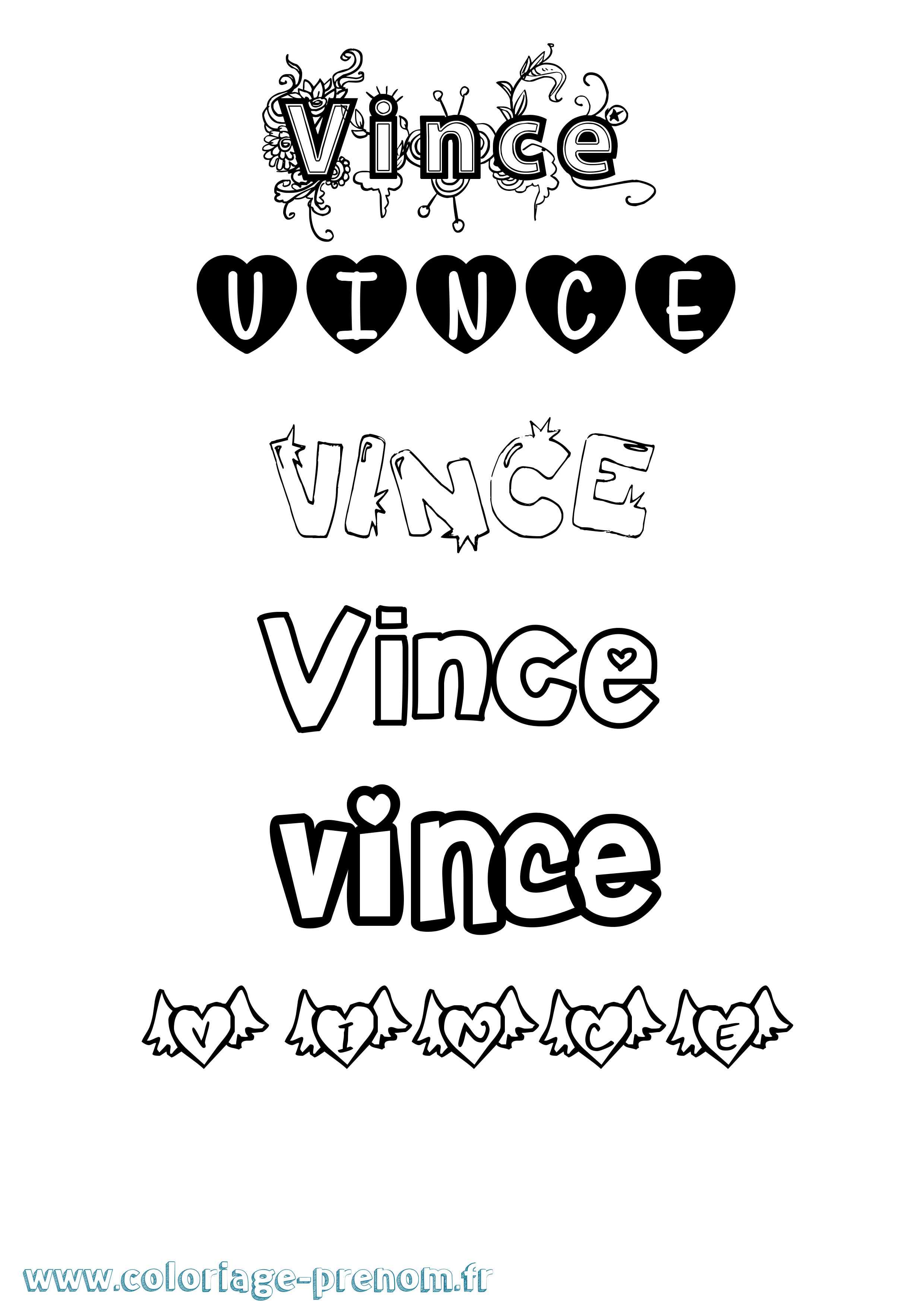 Coloriage prénom Vince Girly