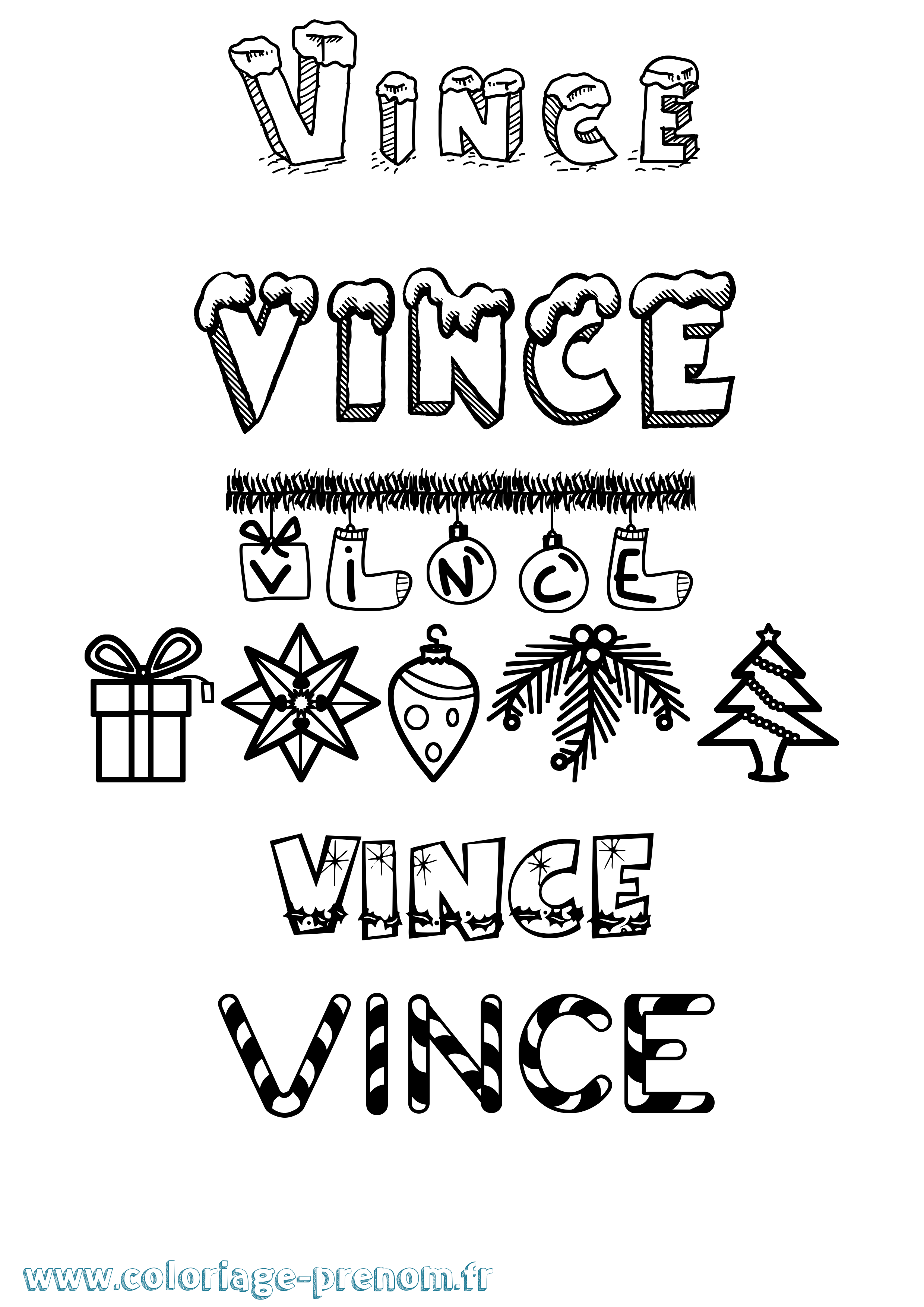 Coloriage prénom Vince Noël