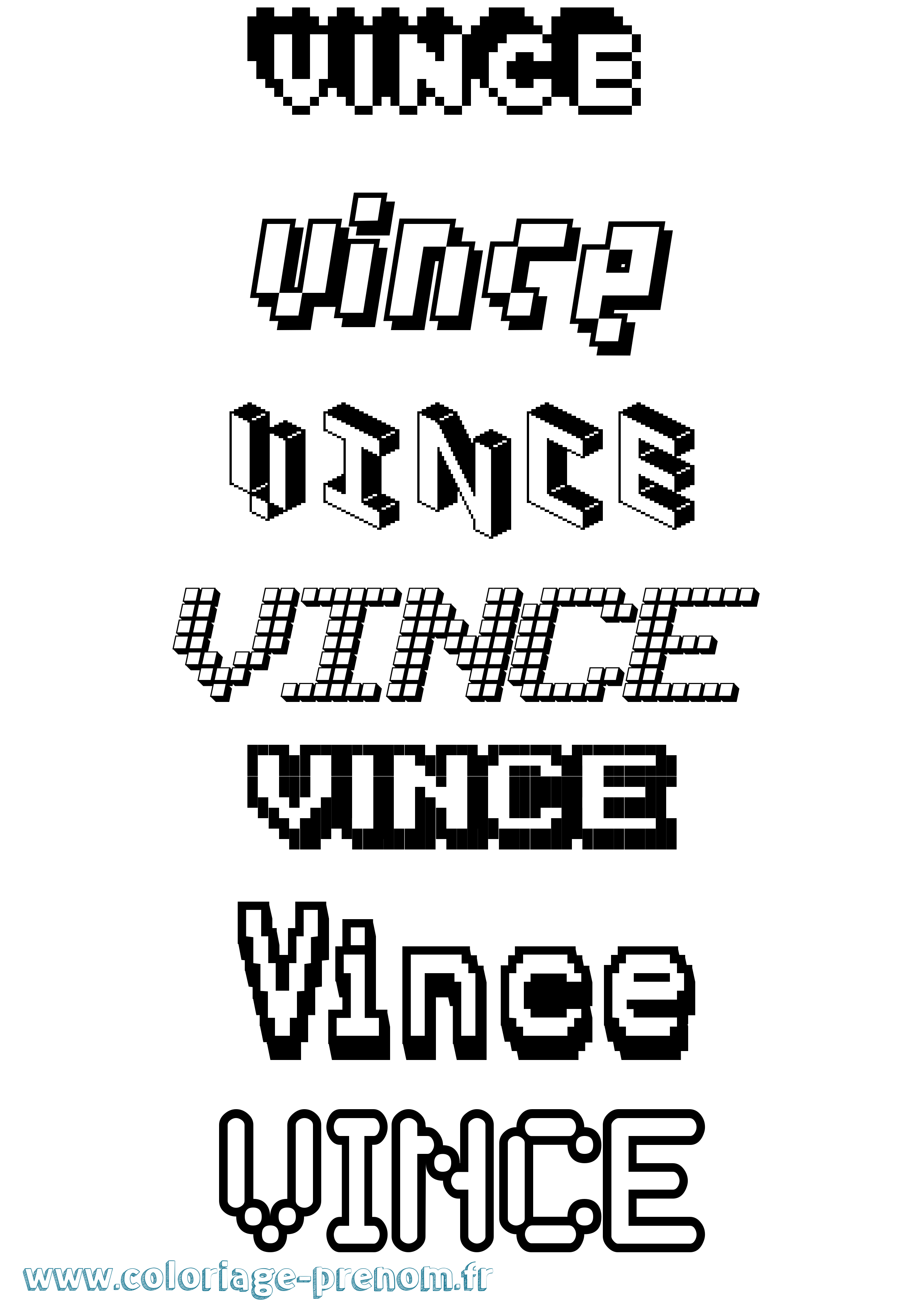 Coloriage prénom Vince Pixel