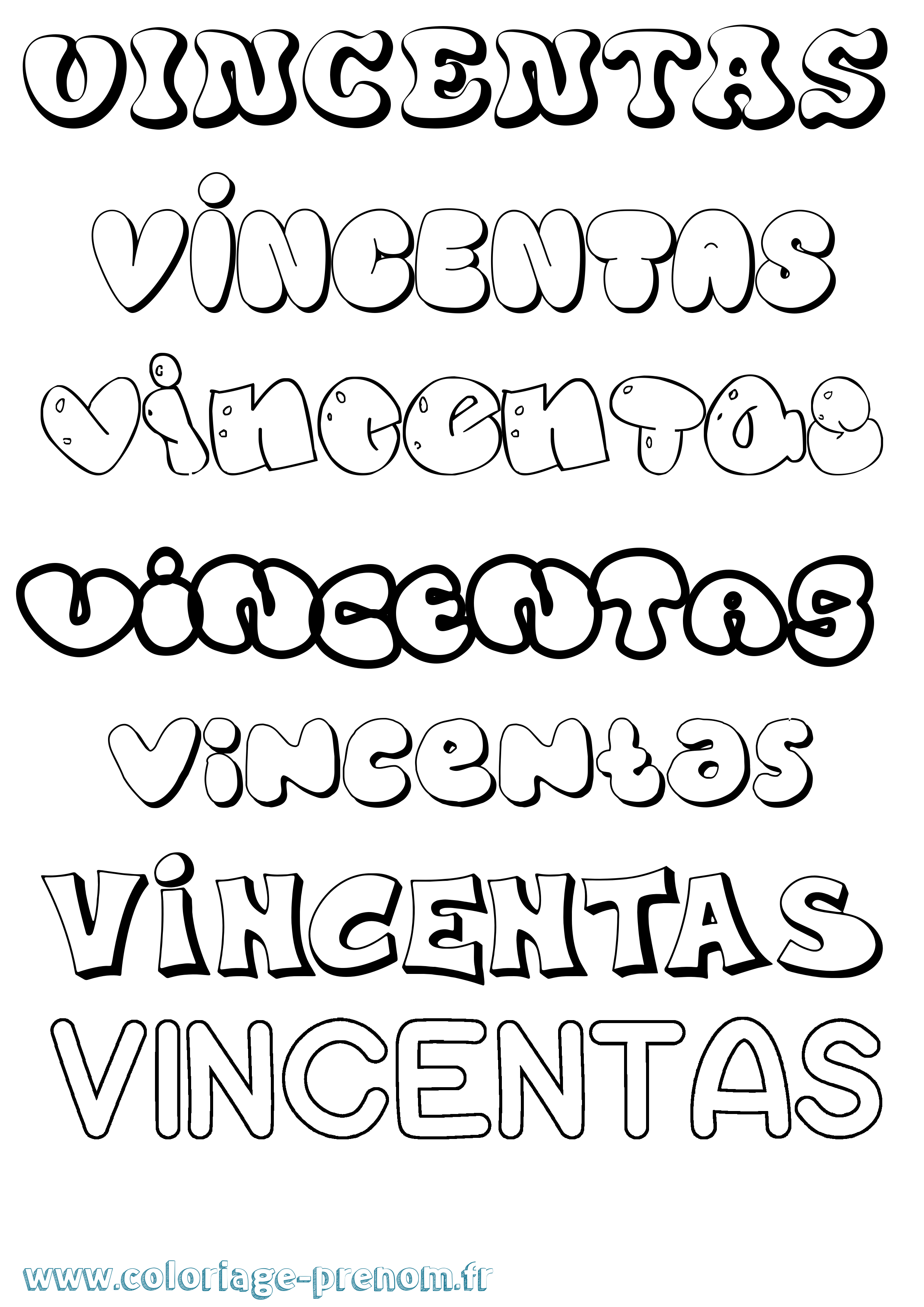 Coloriage prénom Vincentas Bubble