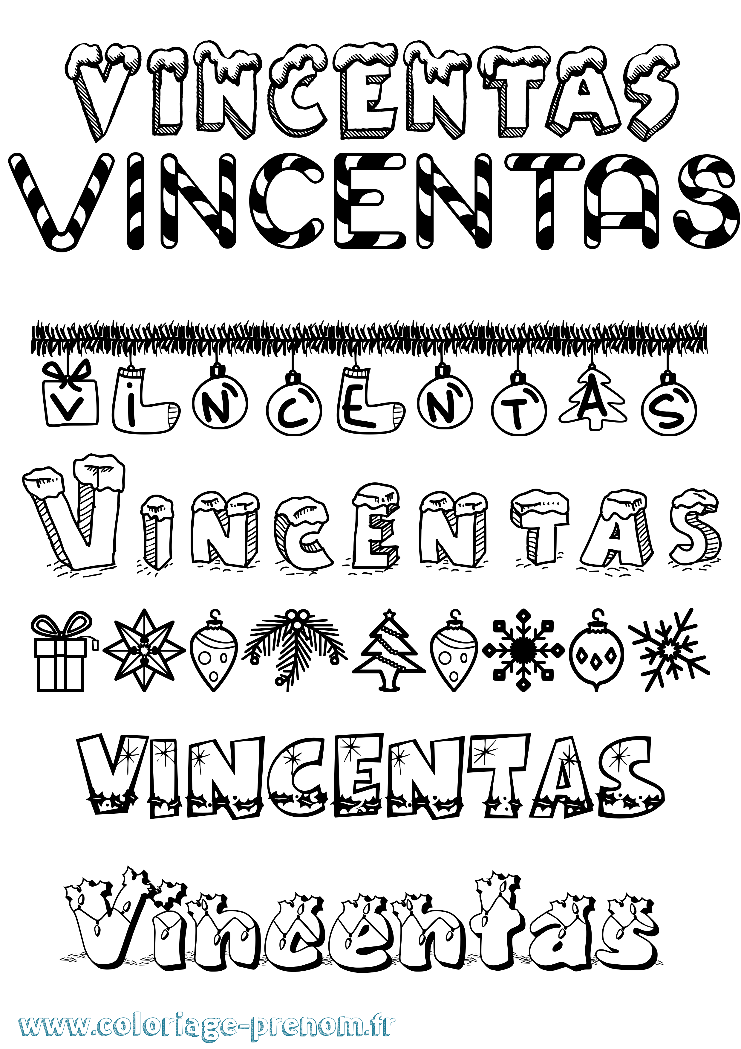 Coloriage prénom Vincentas Noël