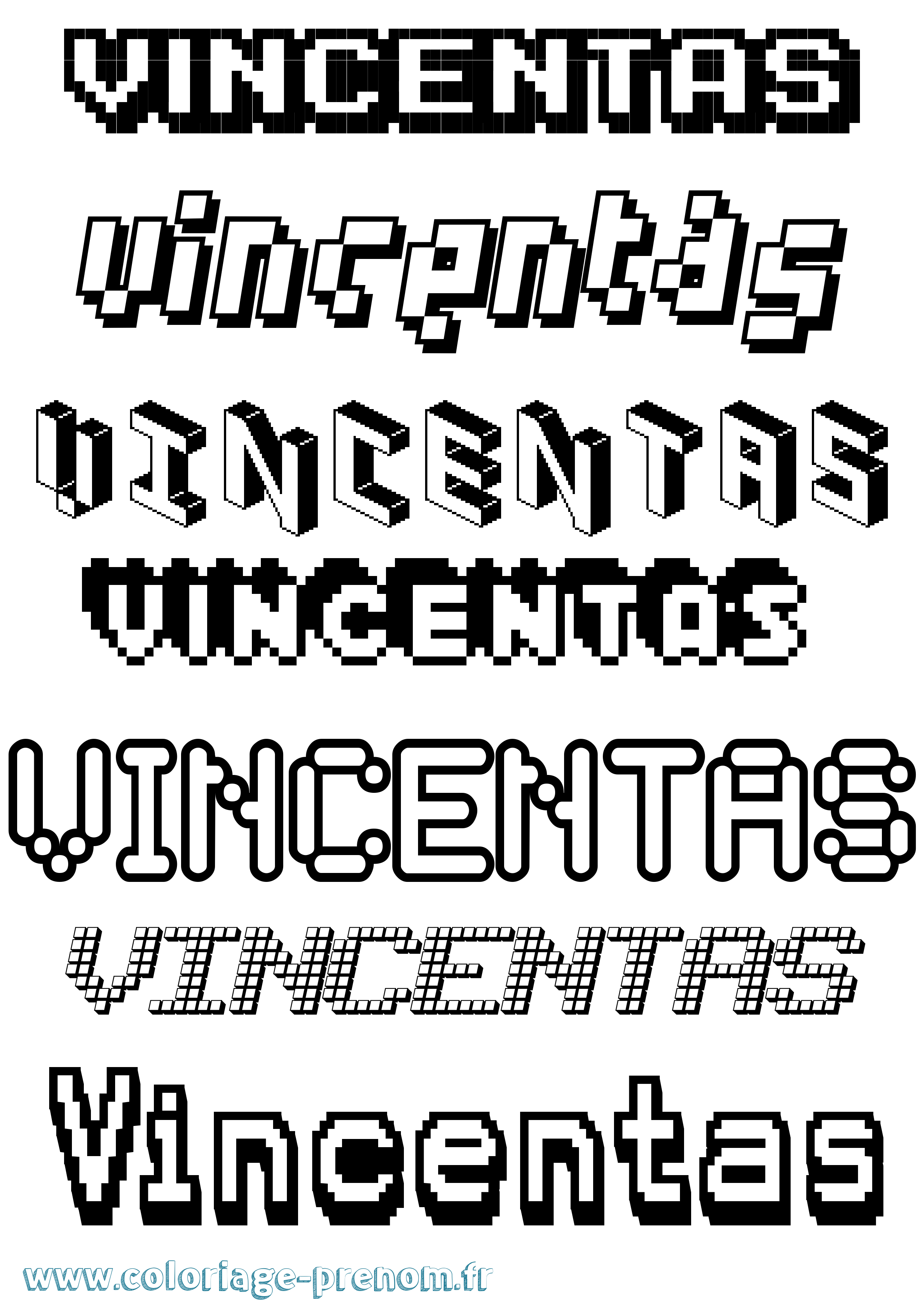 Coloriage prénom Vincentas Pixel