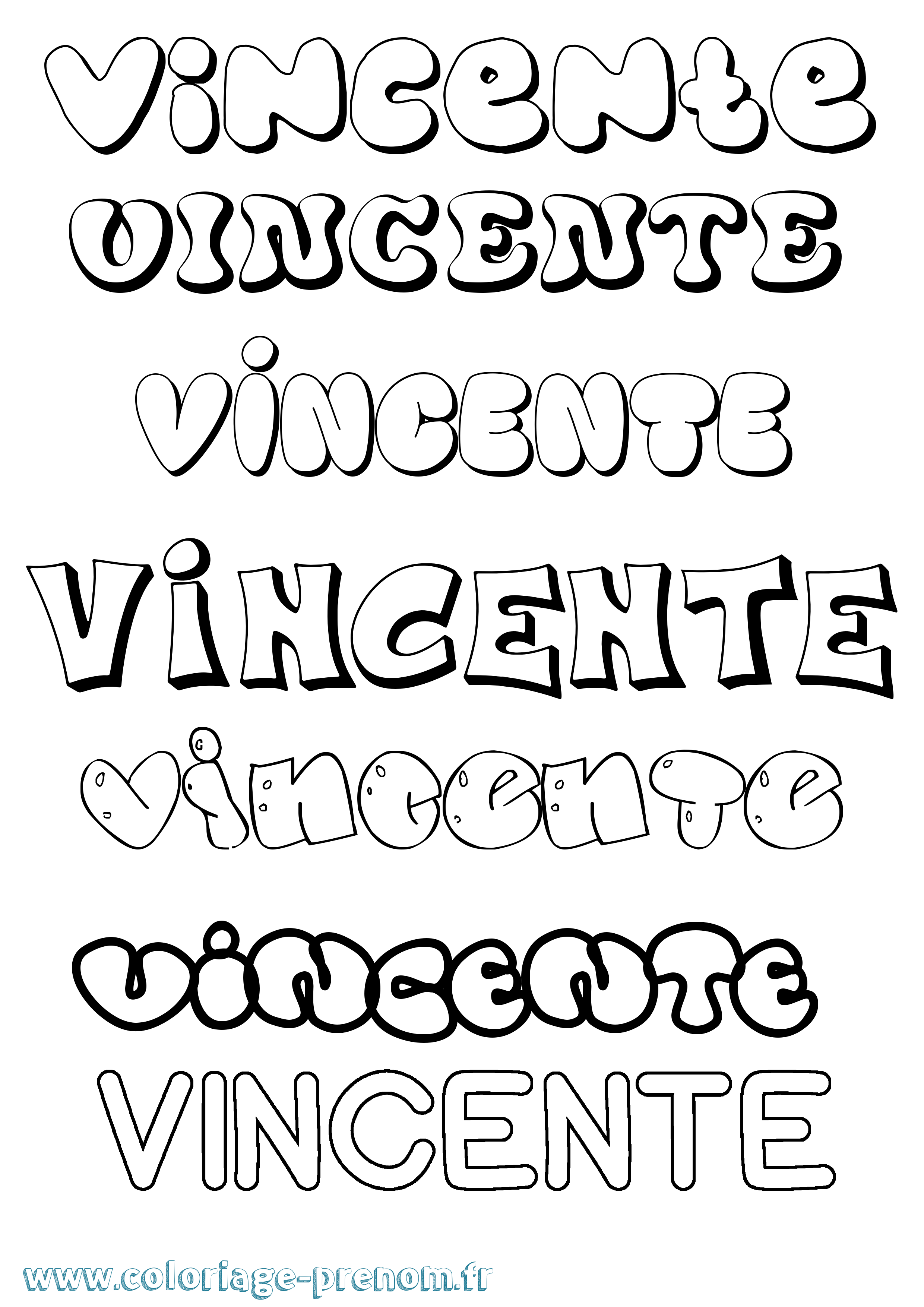 Coloriage prénom Vincente Bubble