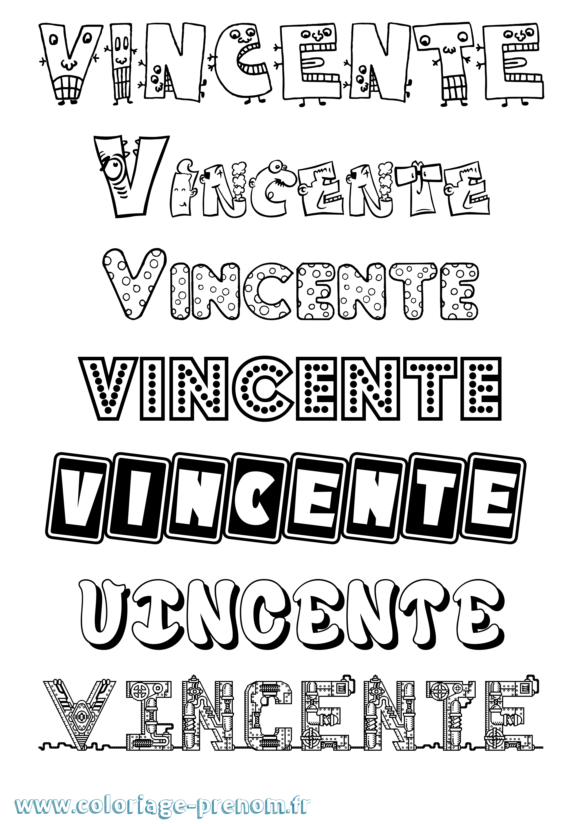 Coloriage prénom Vincente Fun