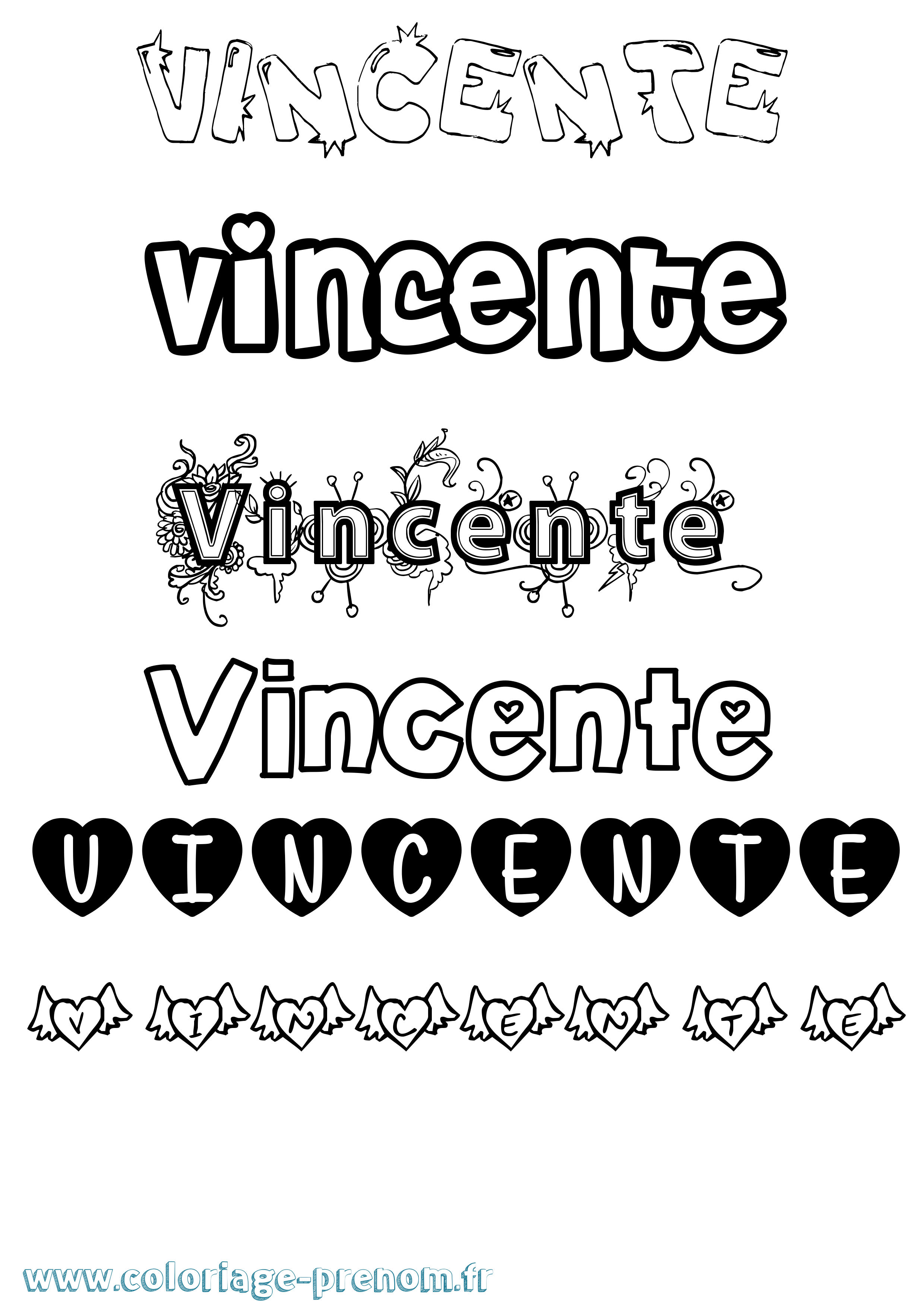 Coloriage prénom Vincente Girly