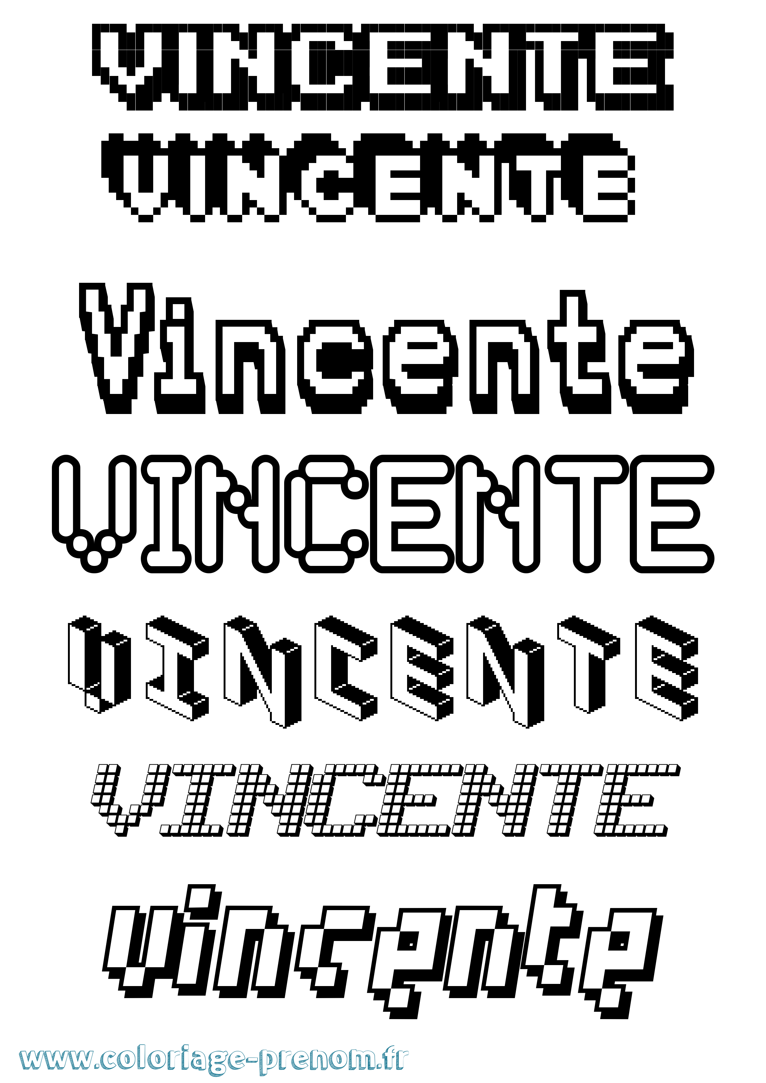Coloriage prénom Vincente Pixel