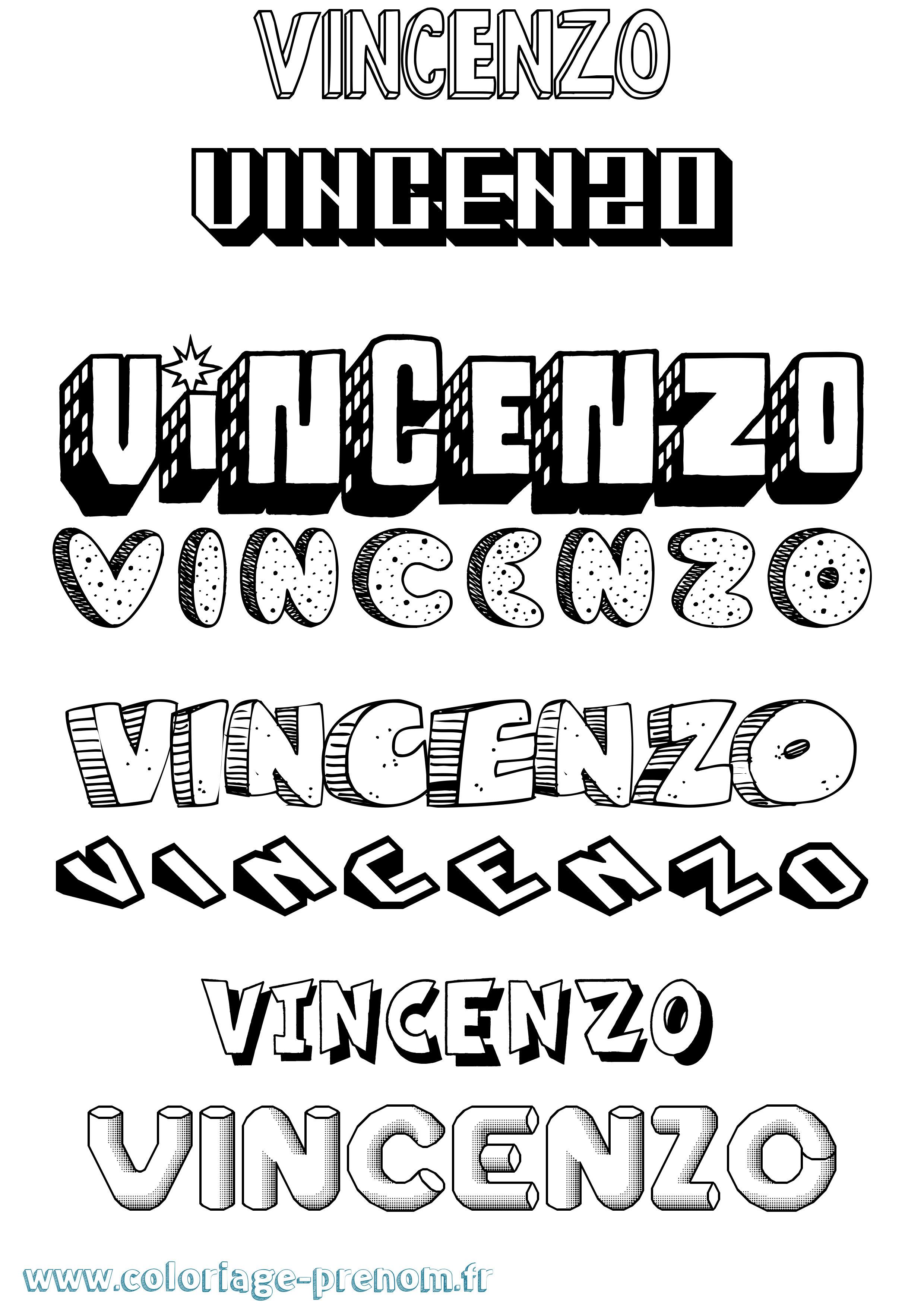 Coloriage Vincenzo Effet 3D Coloriage prénom Vincenzo Effet 3D