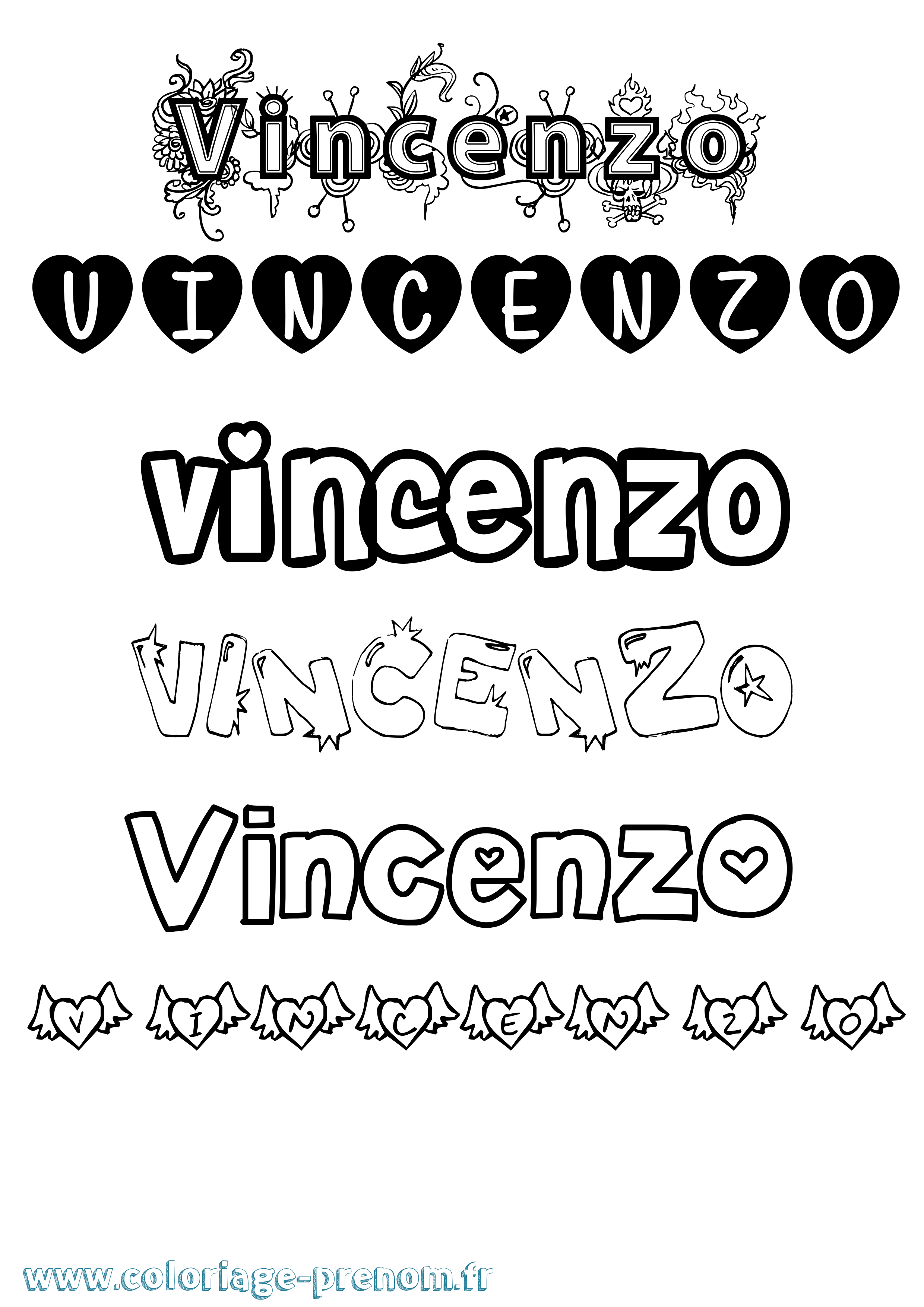 Coloriage Vincenzo Girly Coloriage prénom Vincenzo Girly
