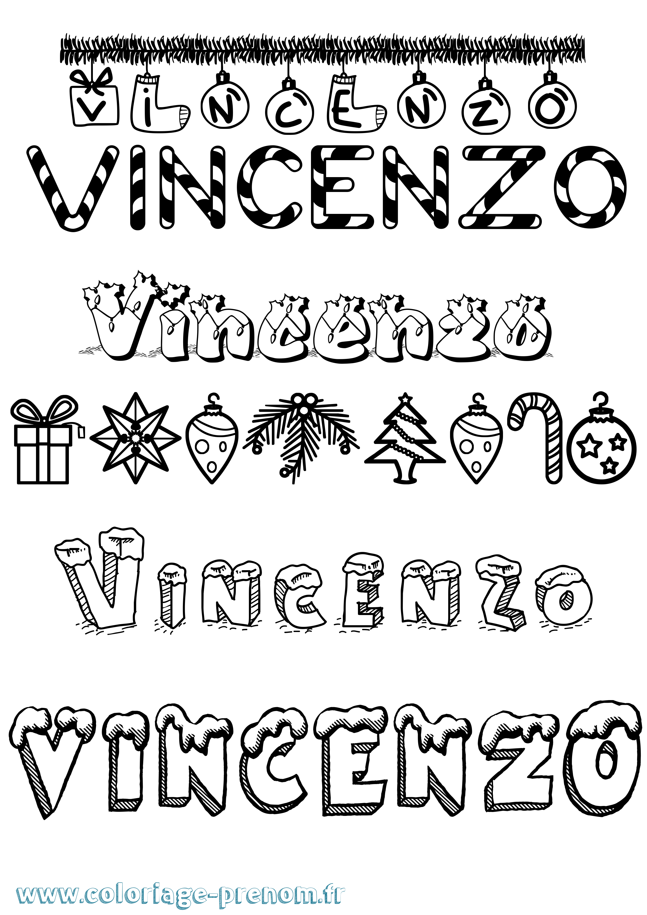 Coloriage Vincenzo Noël Coloriage prénom Vincenzo Noël