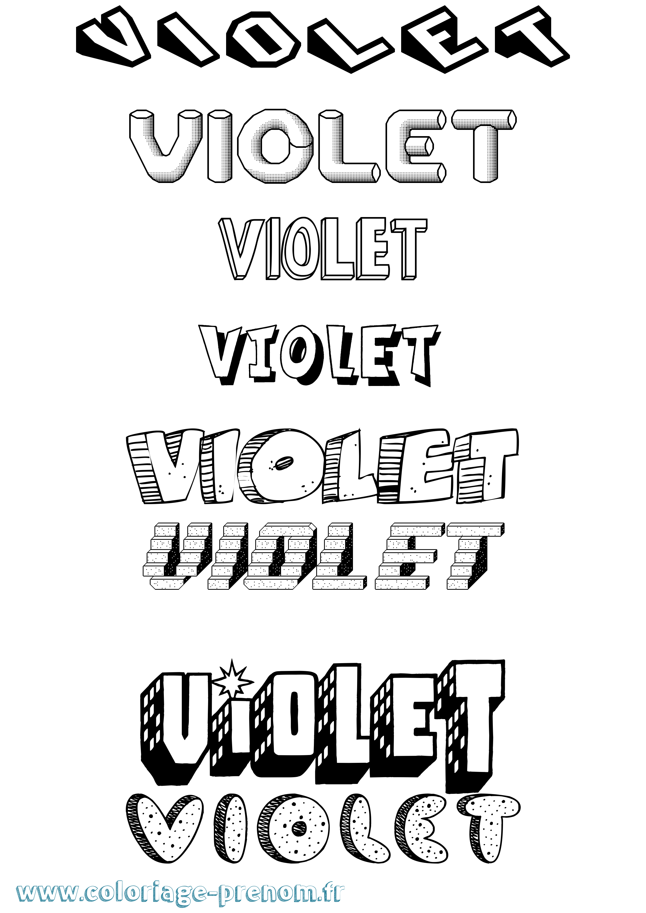 Coloriage prénom Violet Effet 3D